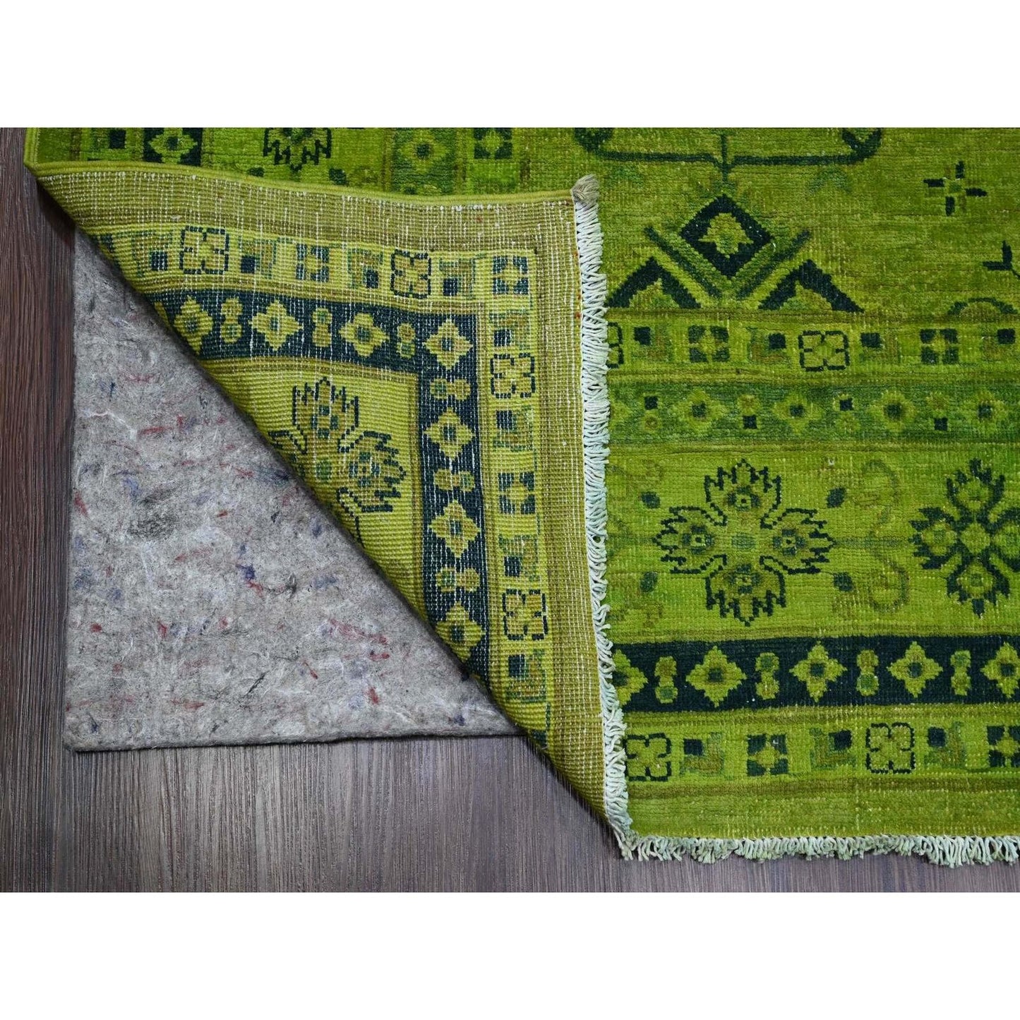 8'7"X11'6" Green Overdyed Kazak Geometric Pattern Hand Knotted Wool Rug