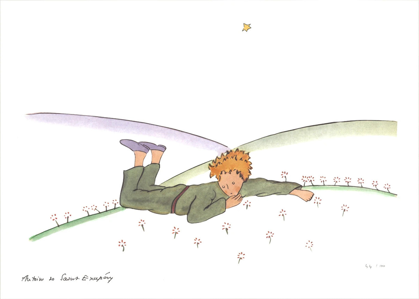 Antoine De Saint Exupery The Little Prince Dreaming " Lithograph