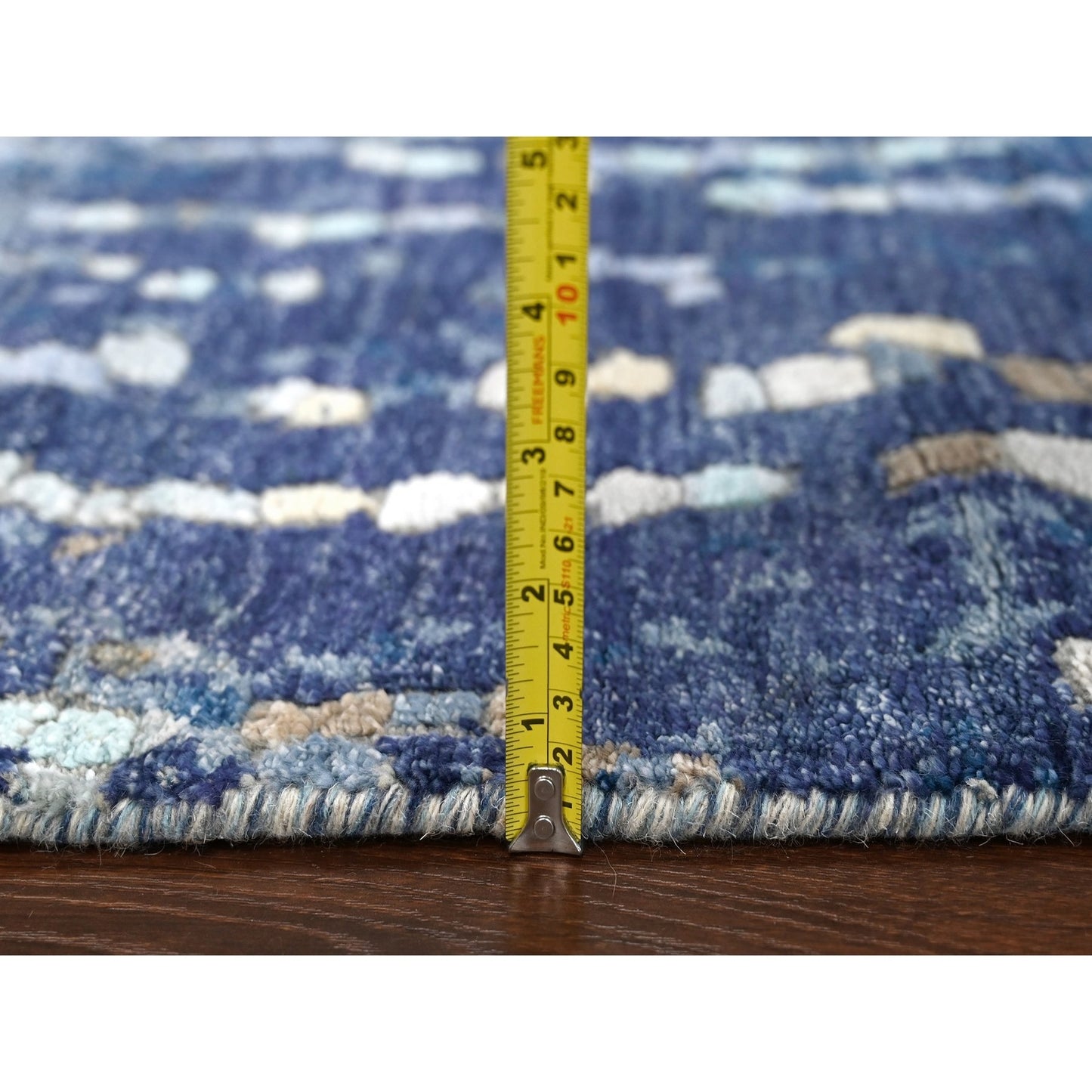 4'X6' Blue Modern Mosaic Design Wool And Silk Hand Knotted Rug