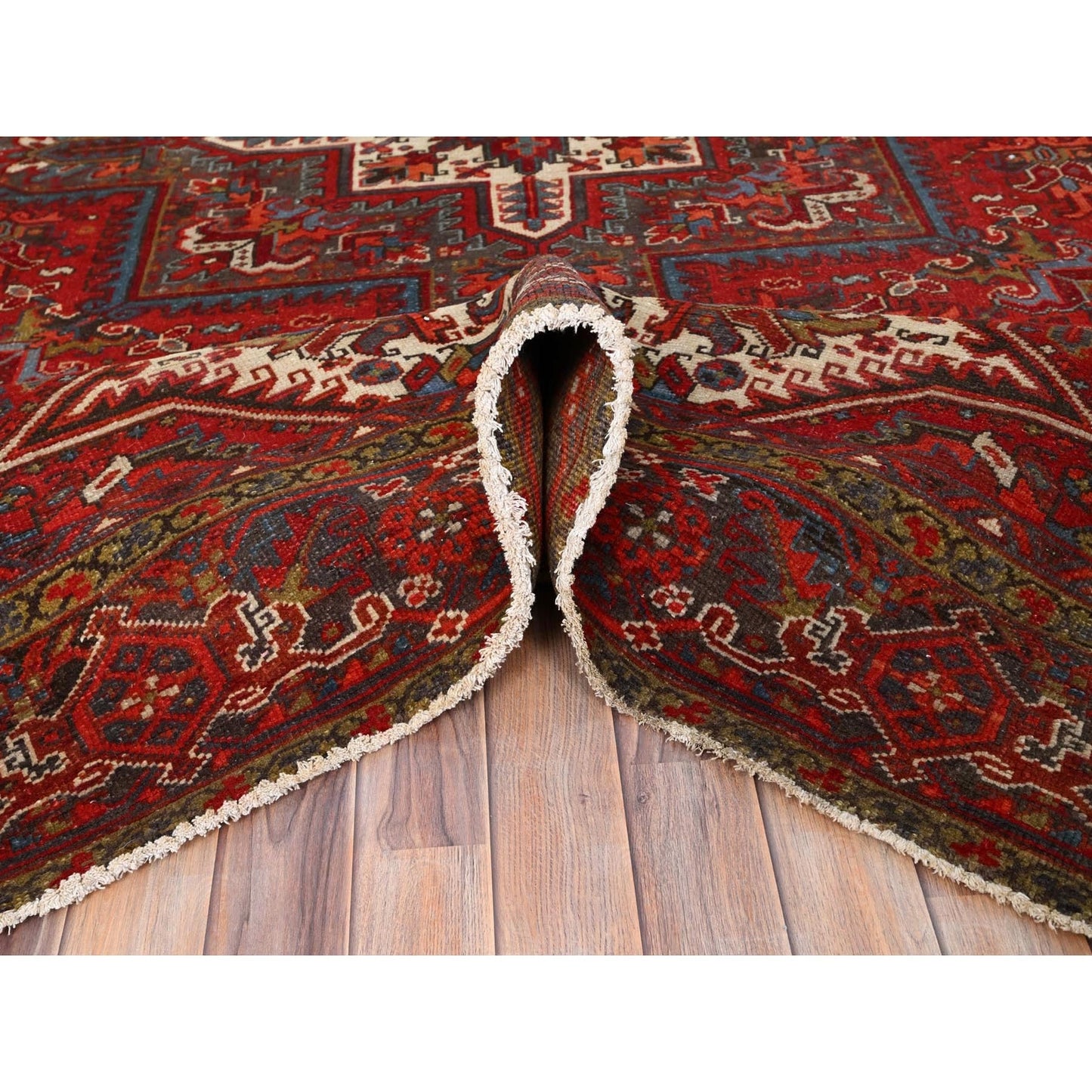 8'4"X10'10" Red Pure Wool Hand Knotted Vintage Zoroastrian Heris Rug