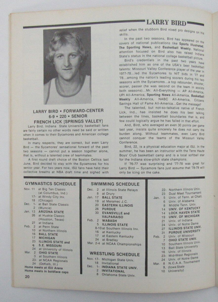 Larry Bird Hof Signed/Auto 1978 College
