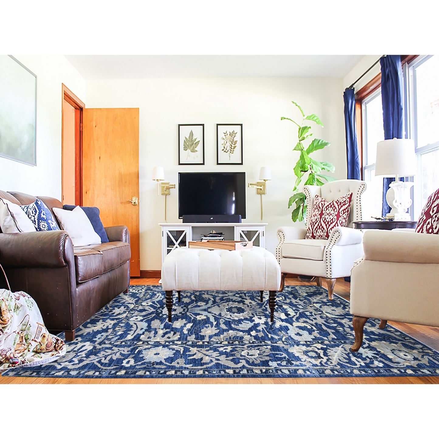 8'3"X9'8" Honorable Blue Wool Hand Knotted Peshawar Mahal Design Rug
