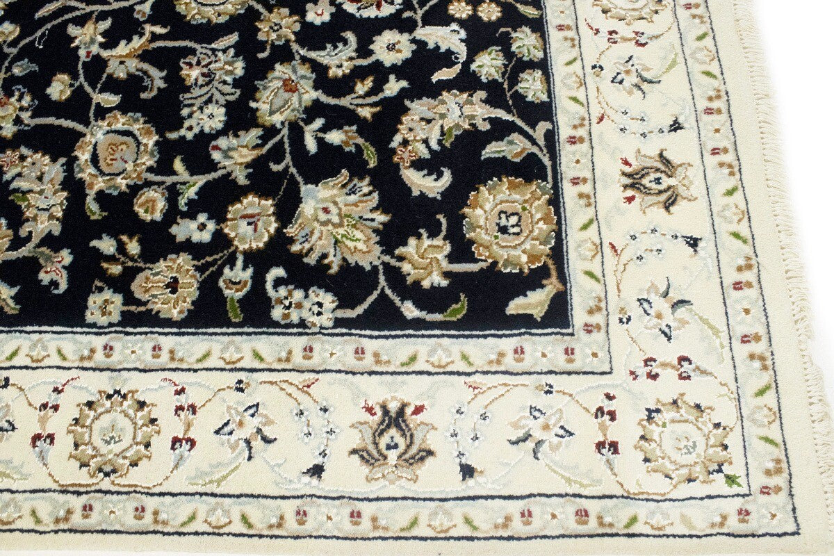 4X6 Ft Navy Floral Indo-Nain Oriental Rug