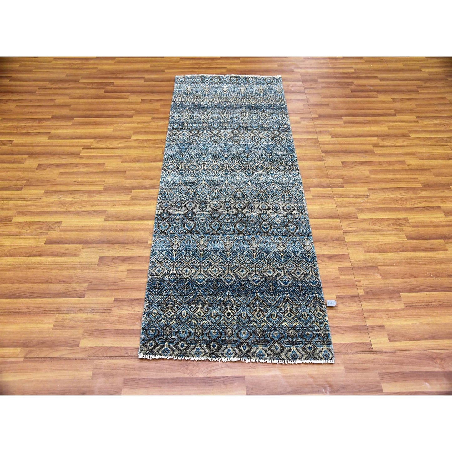 2'6"X6'1" Blue 100% Wool Hand Knotted Kohinoor Herrita Design Runner Rug