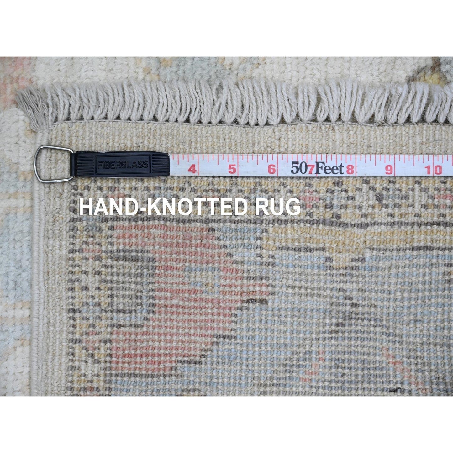 2'7"X9'8" White Wool Hand Knotted Angora Oushak Leaf Pattern Runner Rug
