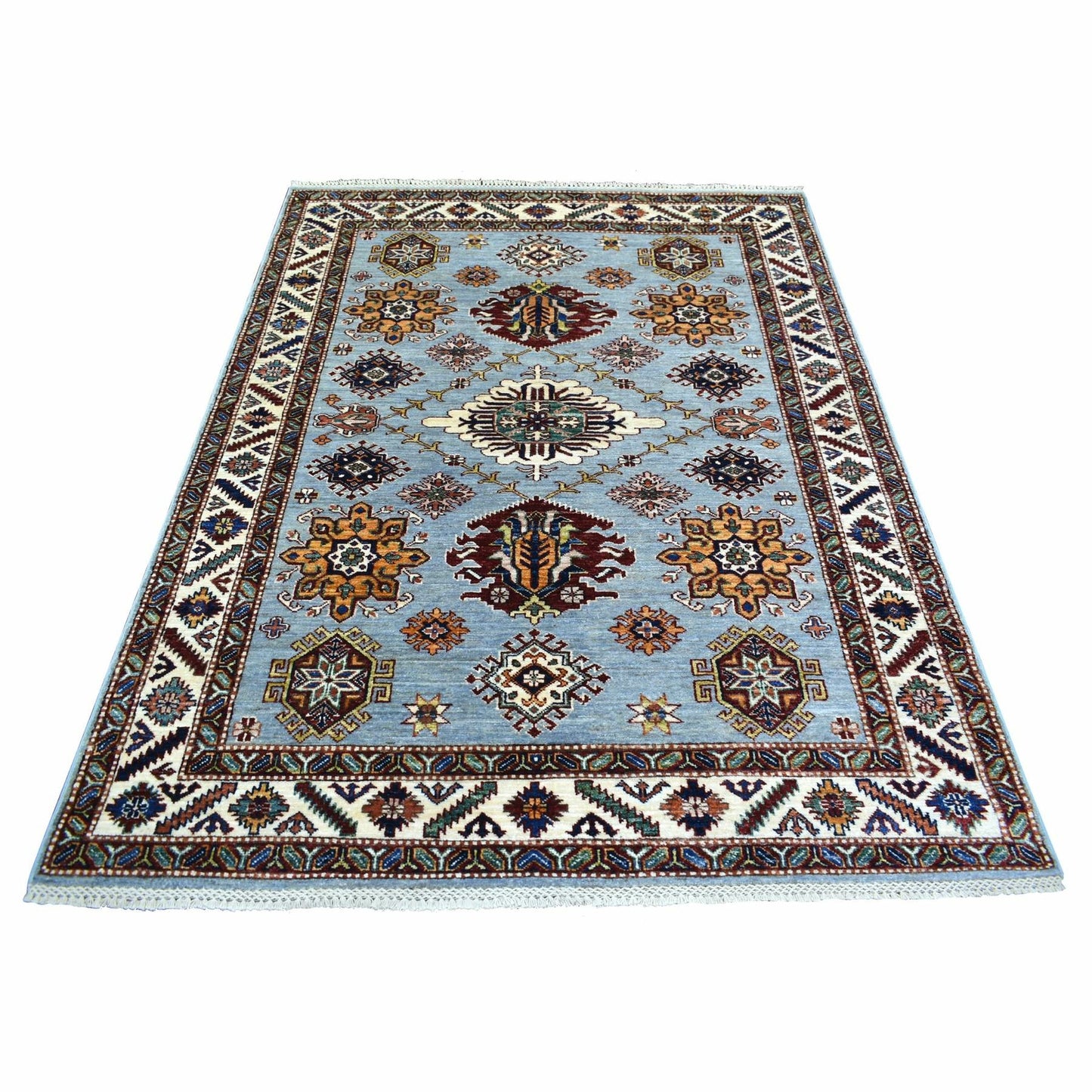 5'X6'8" Blue Ghazni Wool Hand Knotted Afghan Super Kazak Rug