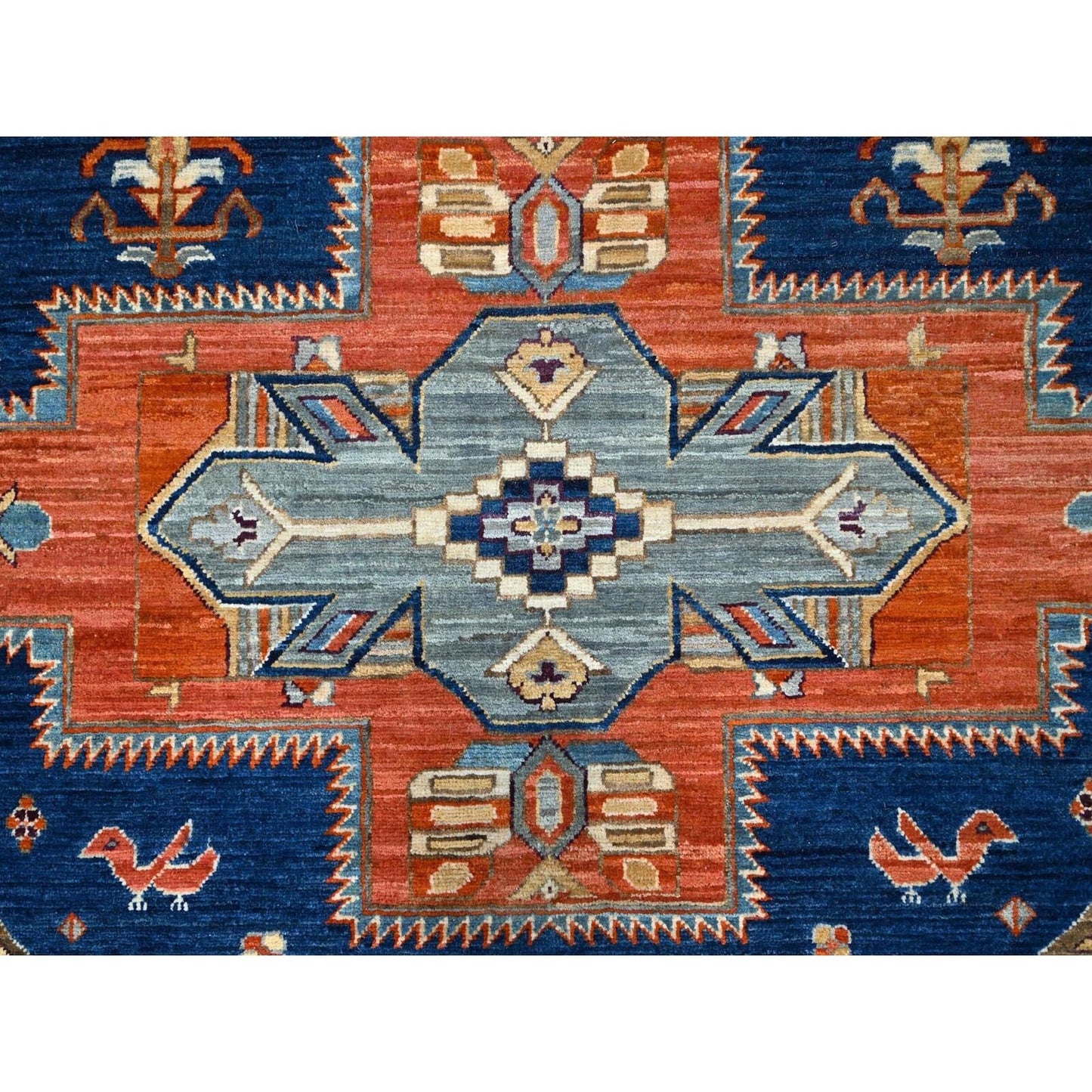 8'X7'10" Blue Armenian Inspired Caucasian Design Square Oriental Rug