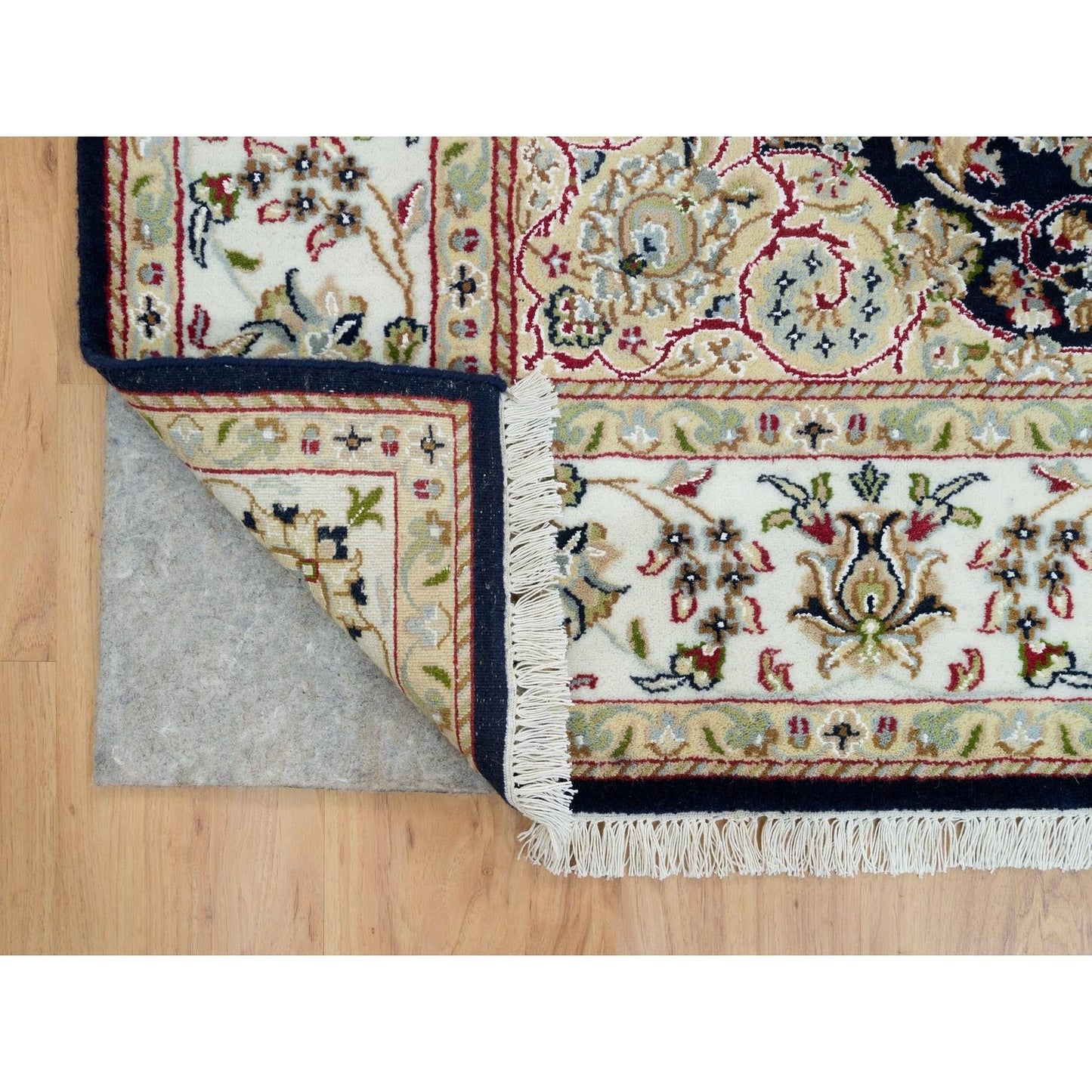 6'3"X6'3" Blue 250 Kpsi Natural Wool Hand Knotted Nain Design Square Rug