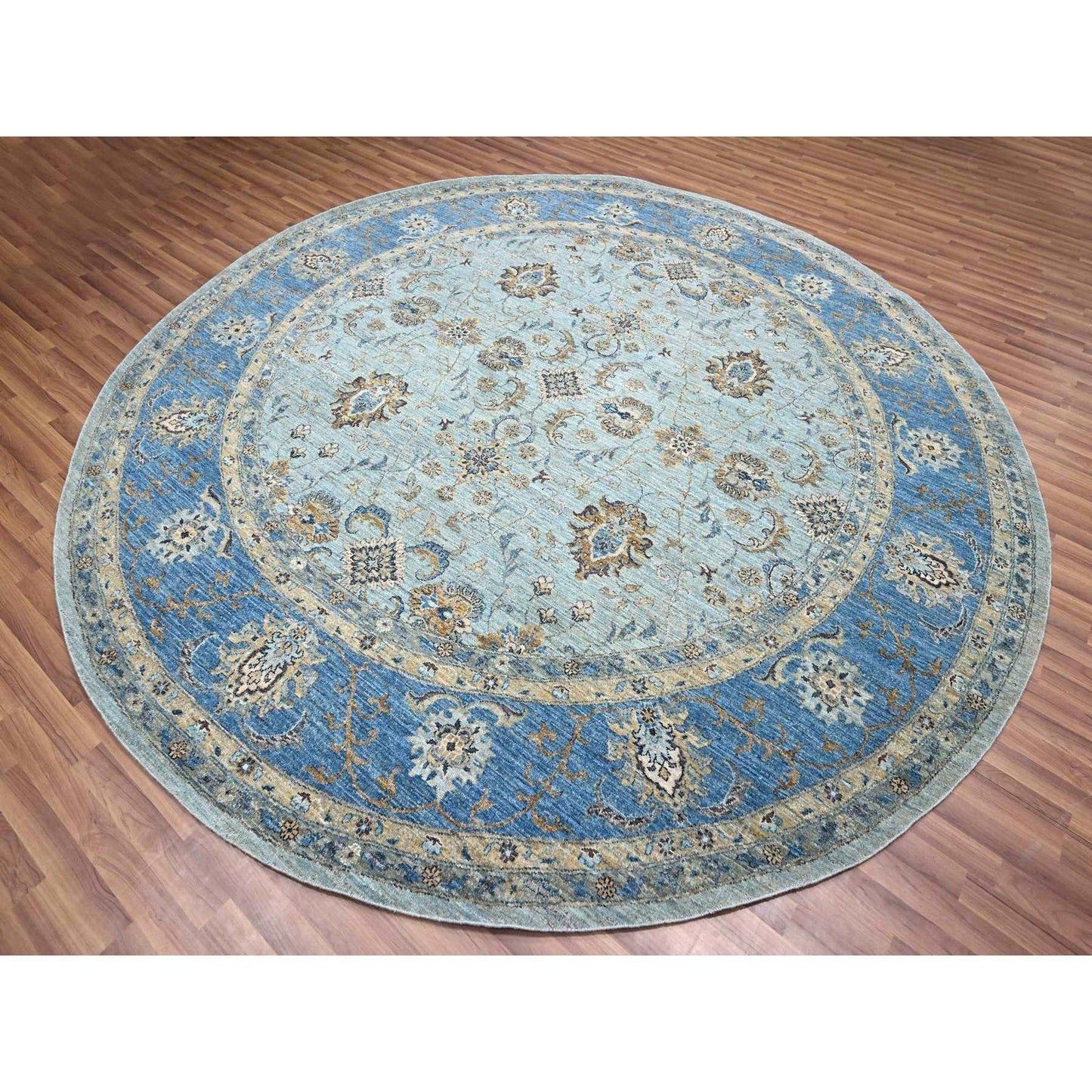 10'X10' Blue Agra Shah Abbas Flower Design Wool Hand Knotted Round Rug