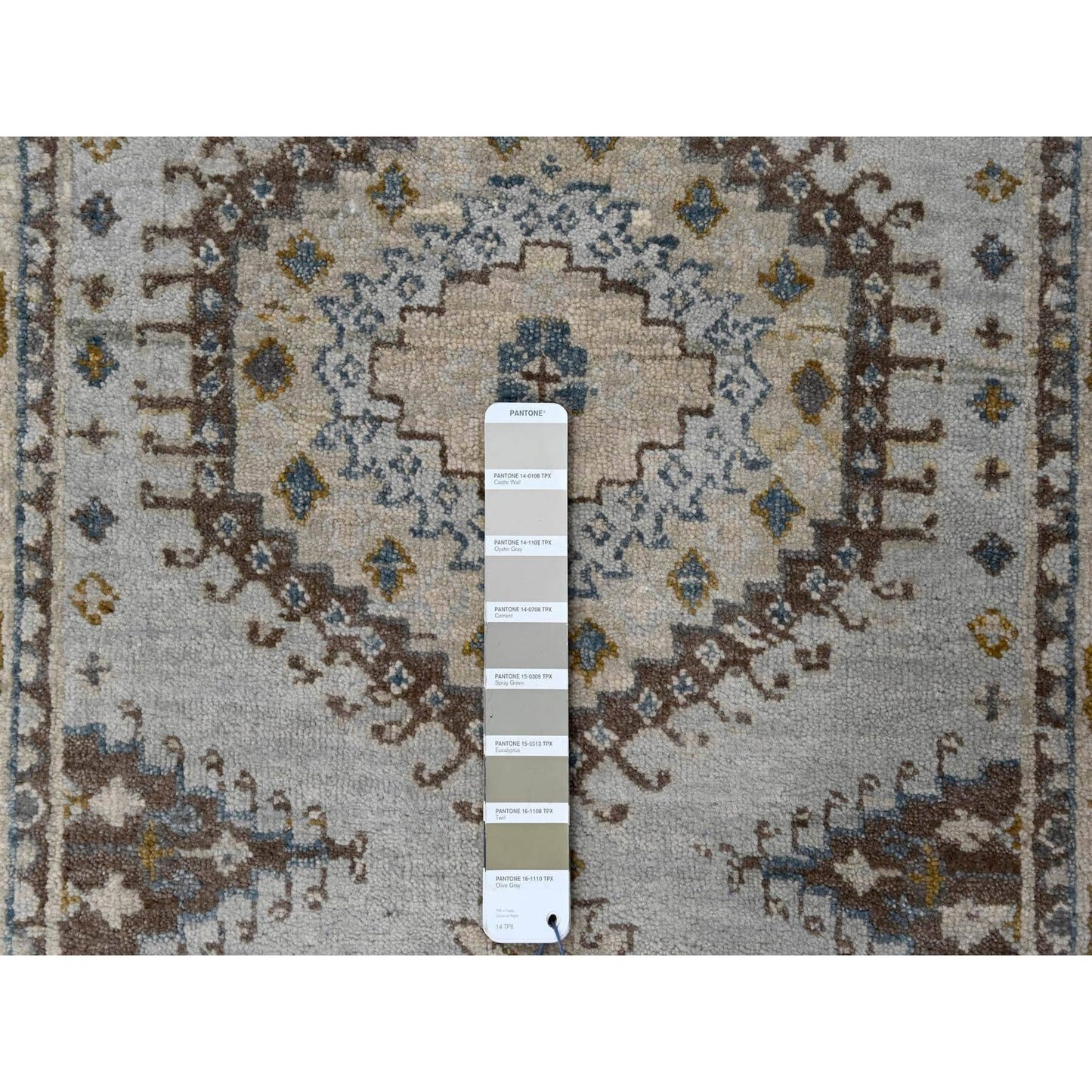 2'8"X10'1" Gray Farsian Village Geometric Wool Hand Knotted Oriental Rug