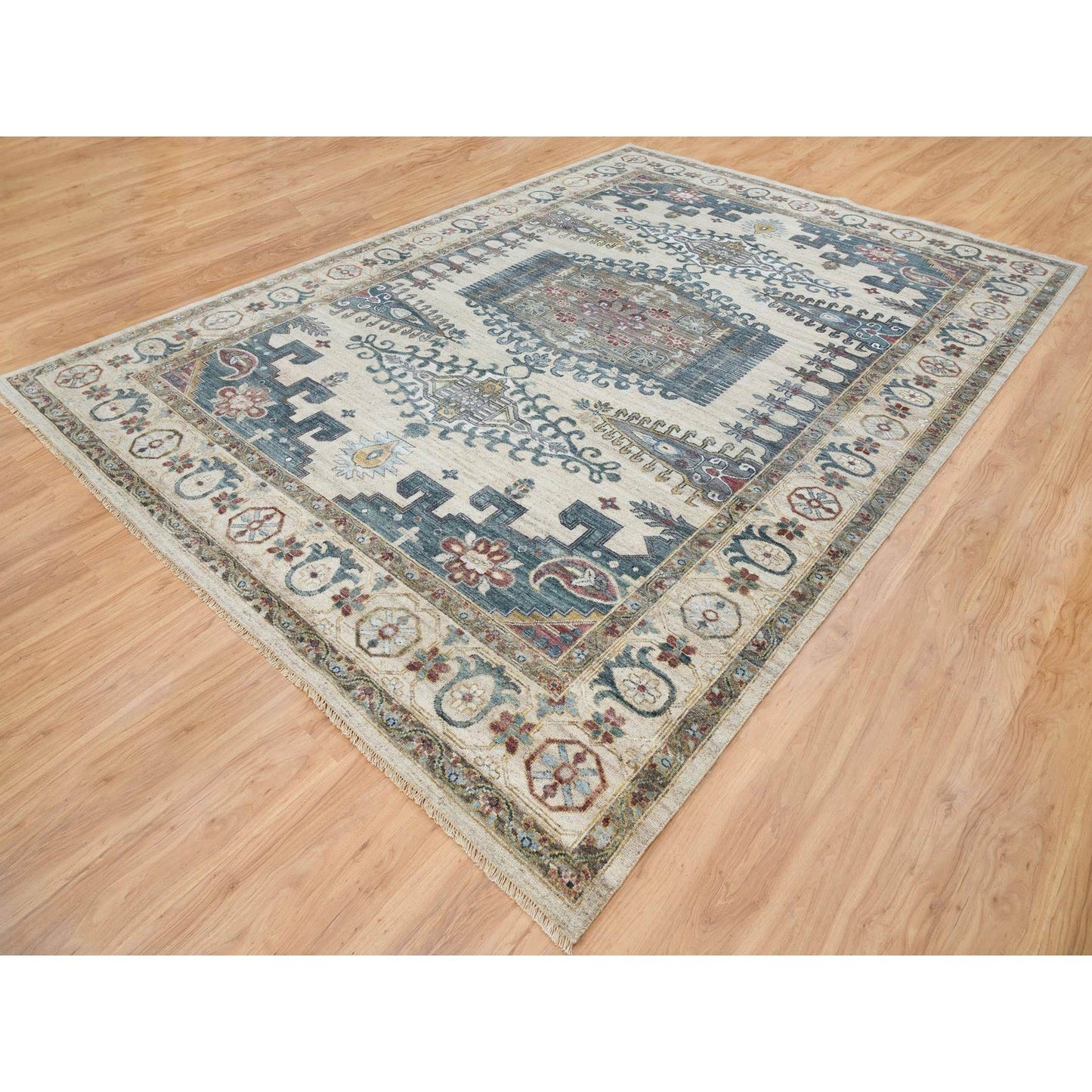 10'X14' Ivory Hand Knotted Reimagined Viss Design 100% Wool Oriental Rug