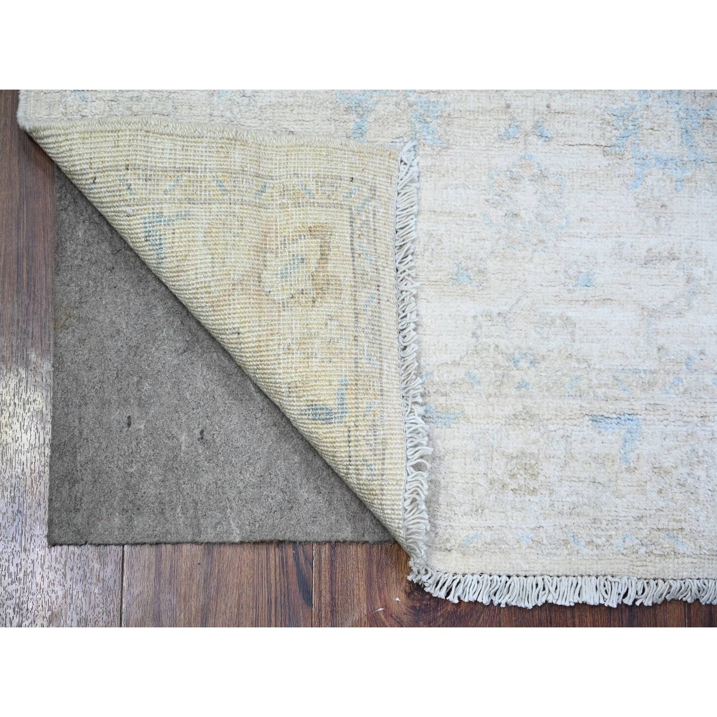2'9"X7'8" Rose White Hand Knotted Wash Peshawar Wool Runner Rug