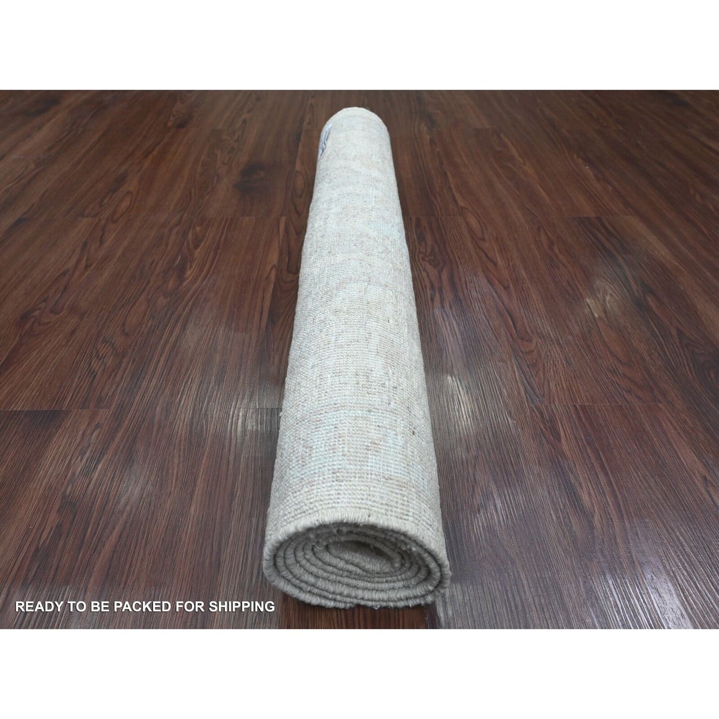 2'8"X5'6" Bone White Stone Washed Peshawar Hand Knotted Wool Runner Rug