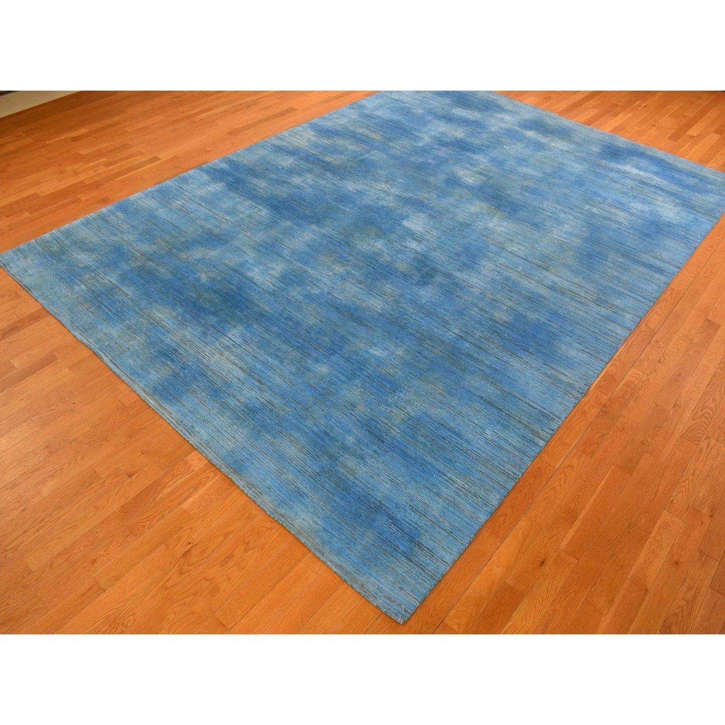 10'X14'1" Blue Wool Hand Knotted Overdyed Contemporary Design Rug