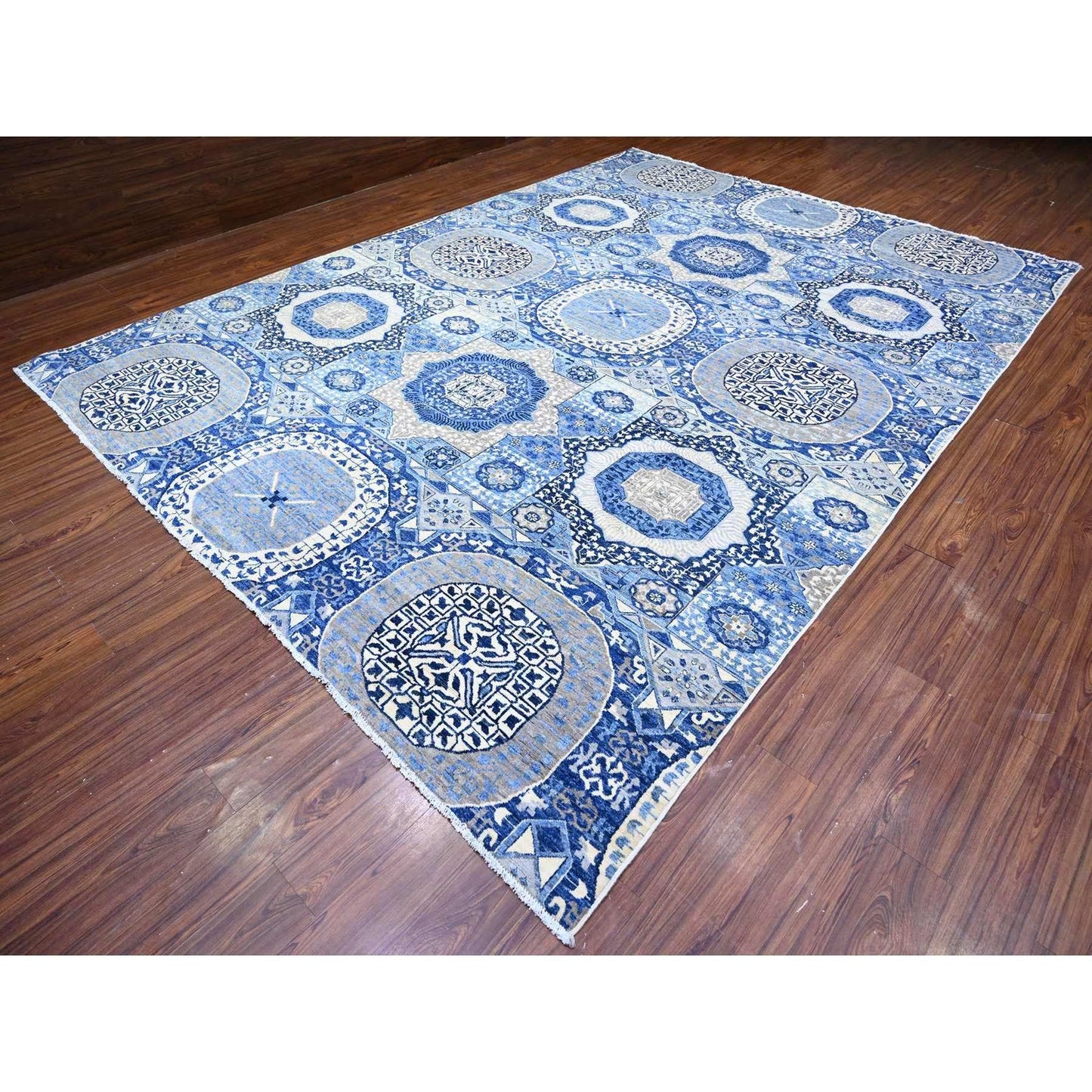 10'X13'8" Blue Fine Aryana Soft Wool Hand Knotted Oriental Rug