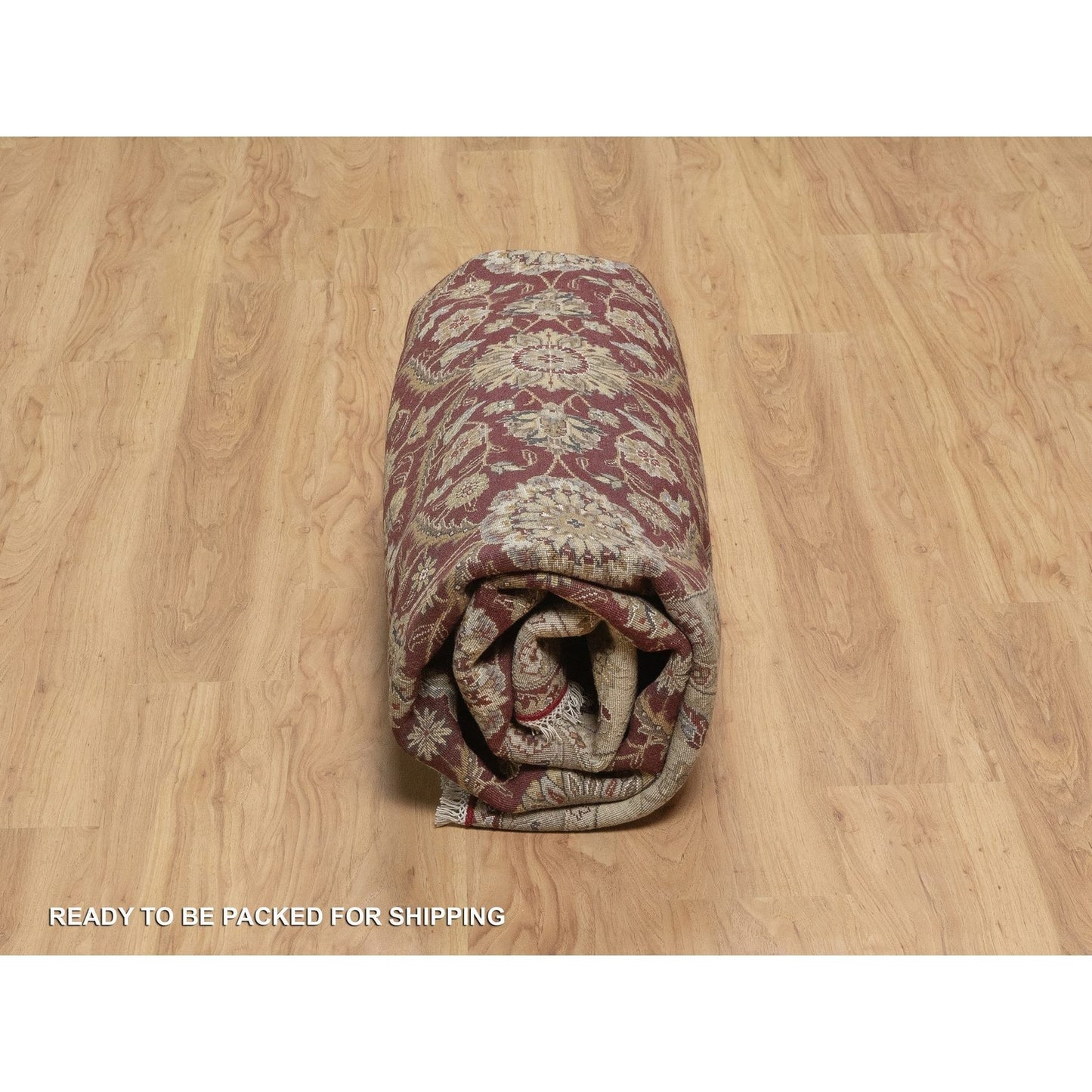 8'1"X8'1" Wine Red Hereke Design Wool And Silk Hand Knotted Round Rug
