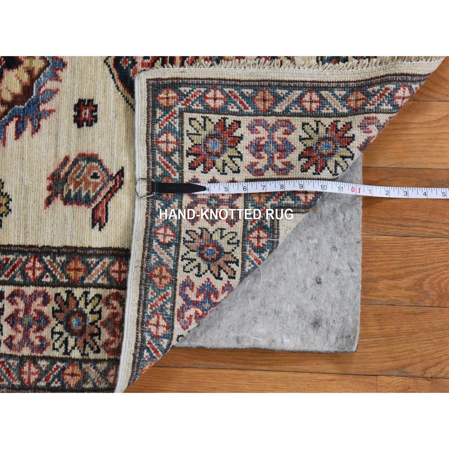 2'9"X8'3" Ivory Super Kazak Geometric Design Hand Knotted Wool Runner Rug