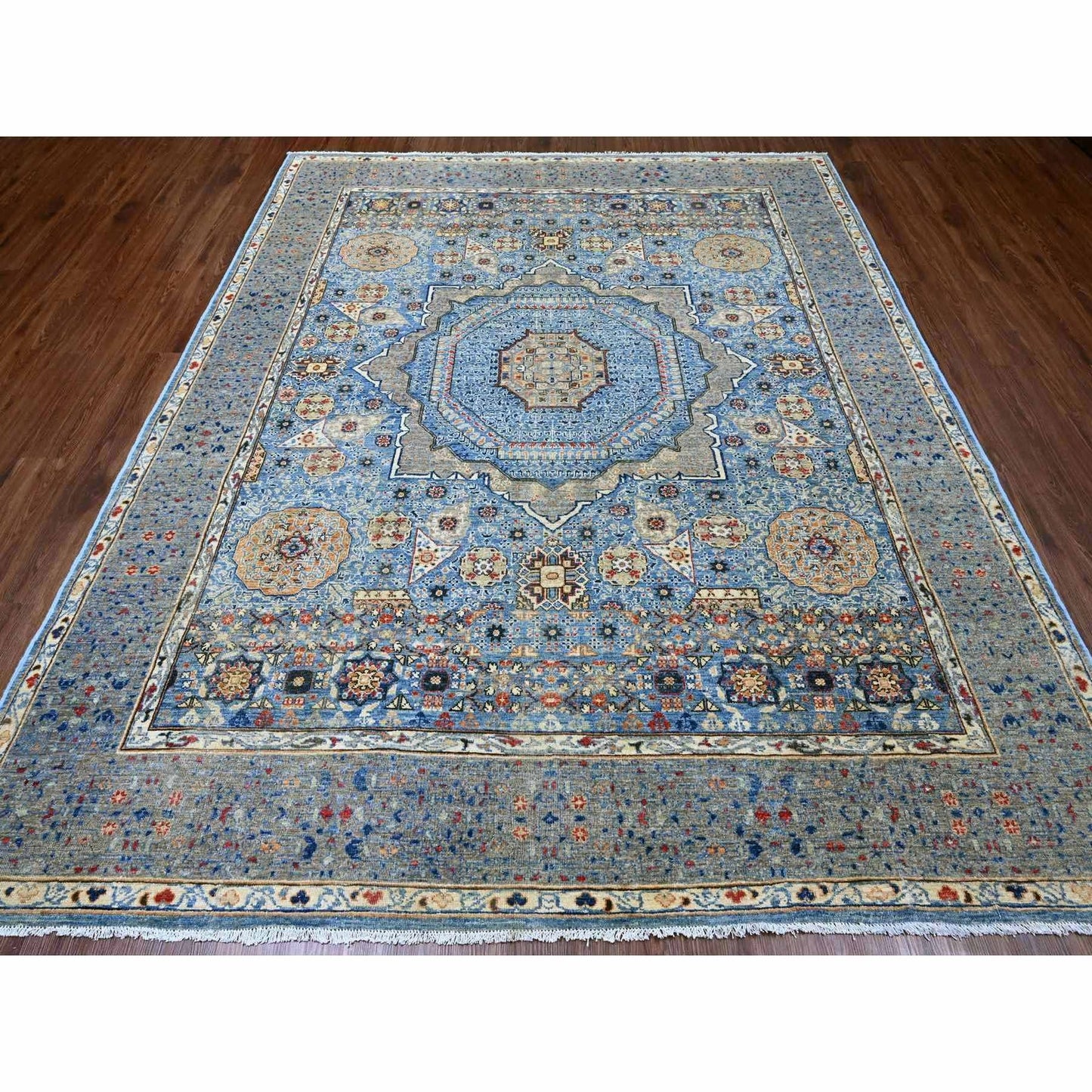 8'X9'8" Blue 14Th Century Mamluk Dynasty Pattern Hand Knotted Wool Rug
