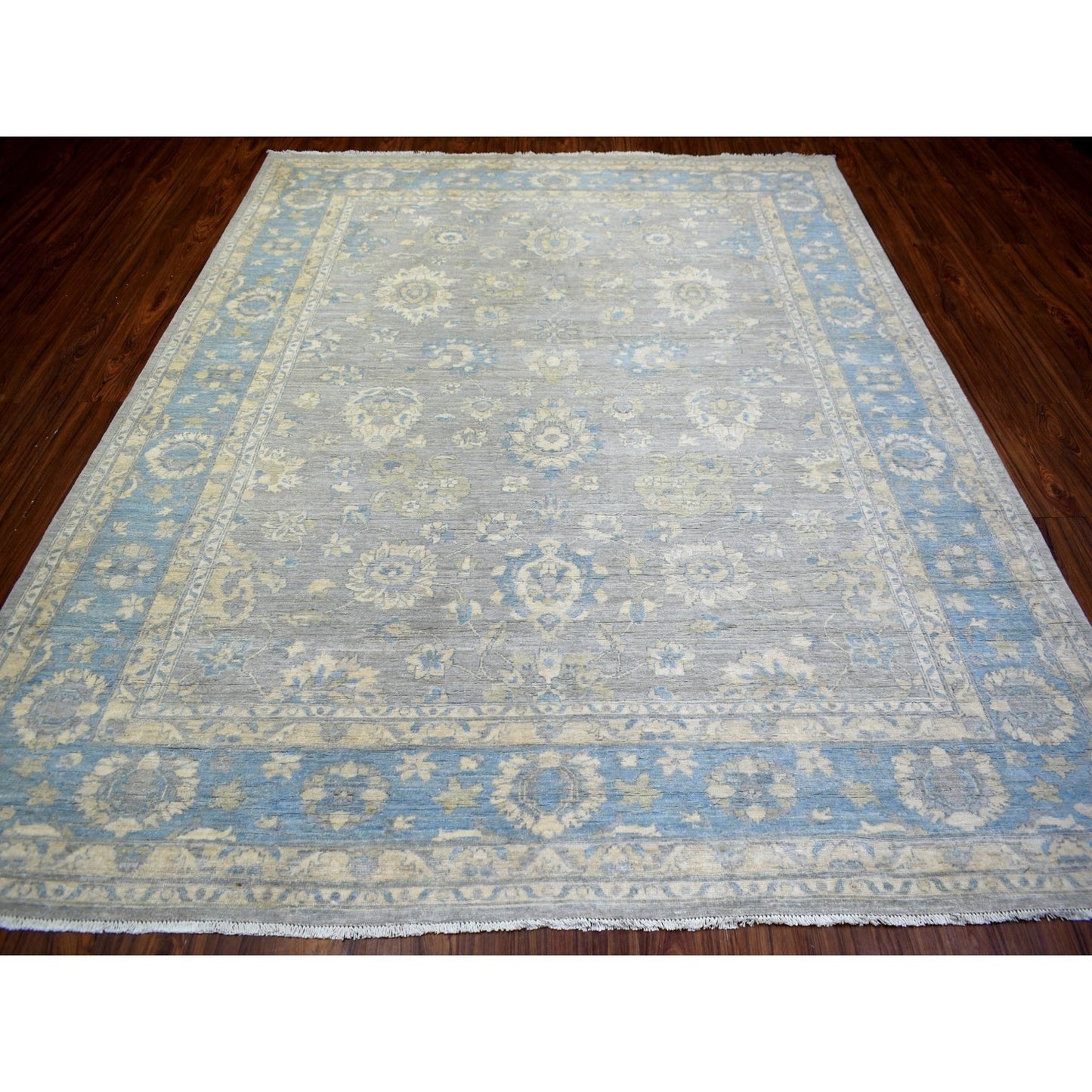8'X10' Cloud Gray Wool Hand Knotted Finer Peshawar Rug