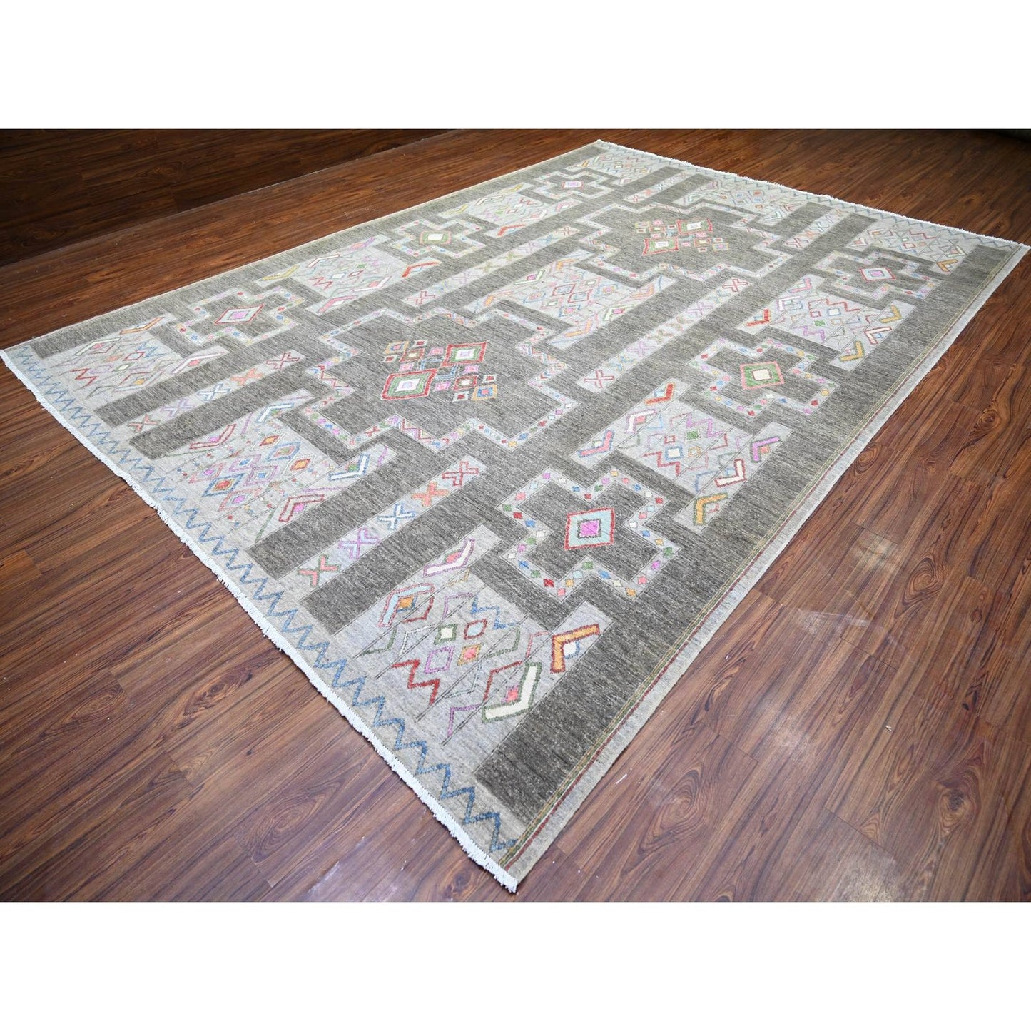 9'10"X13'8" Cloud Gray Fine Peshawar Wool Hand Knotted Oriental Rug