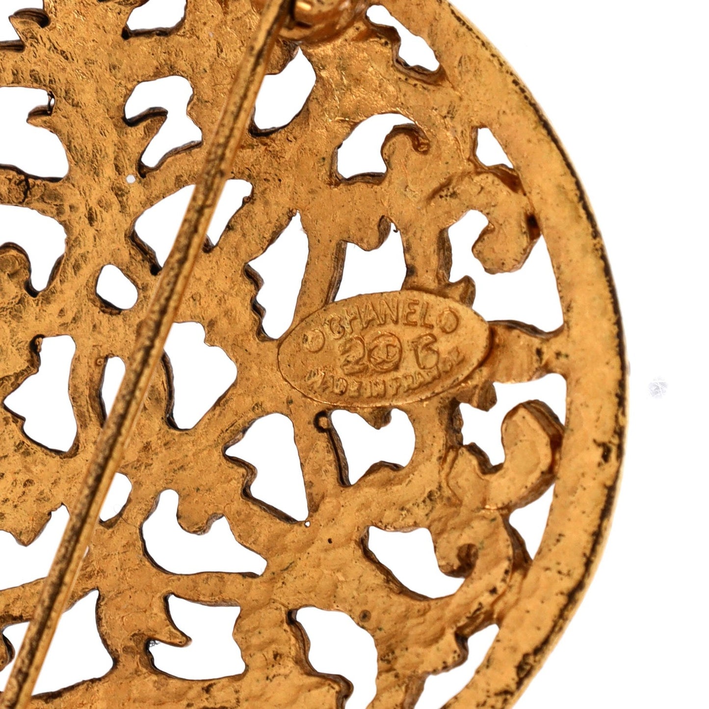 Chanel Vintage Round Cc Brooch Textured Metal