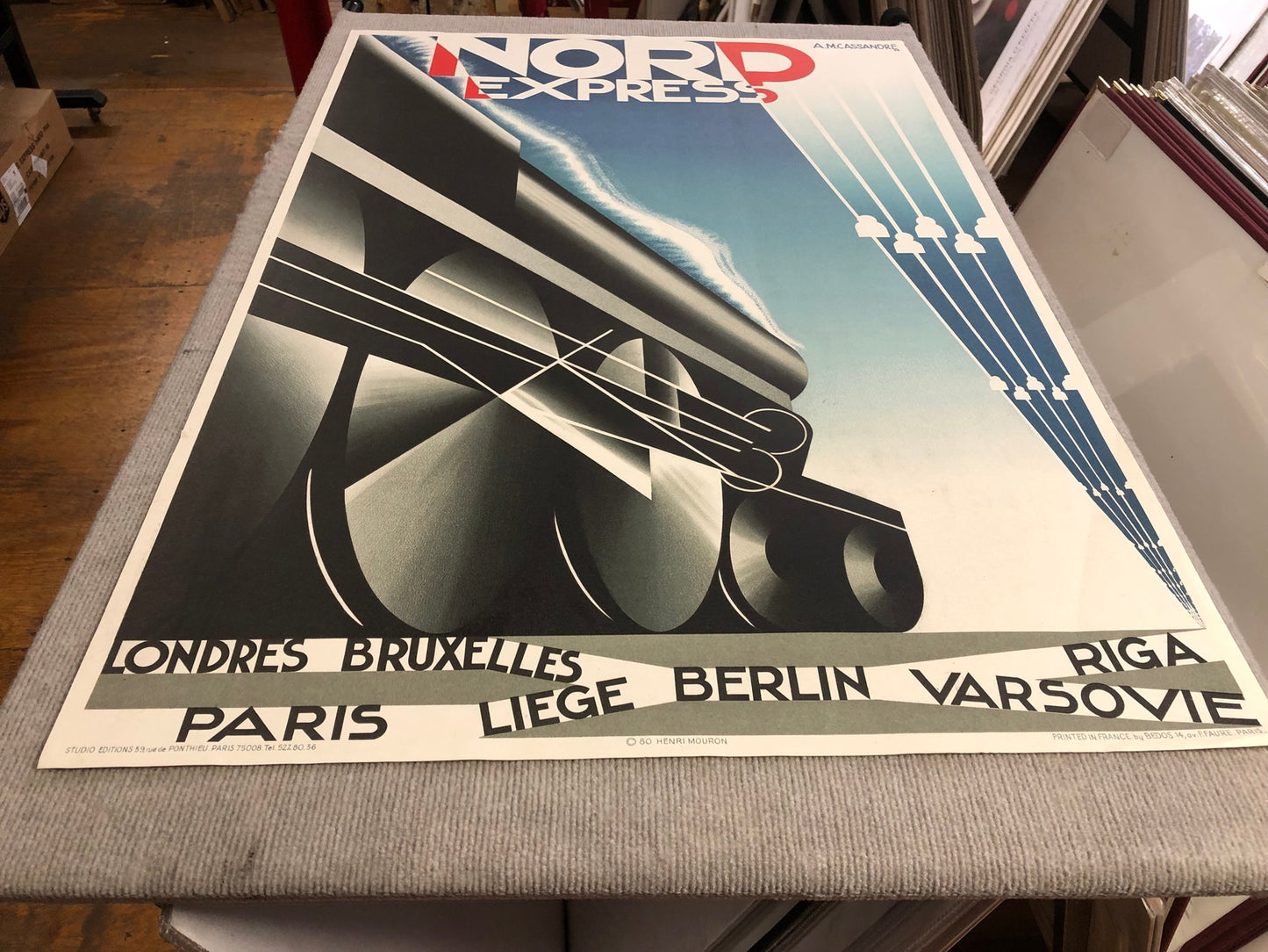 A.M. Cassandre Nord Express " Lithograph Vintage Blue, Black & W
