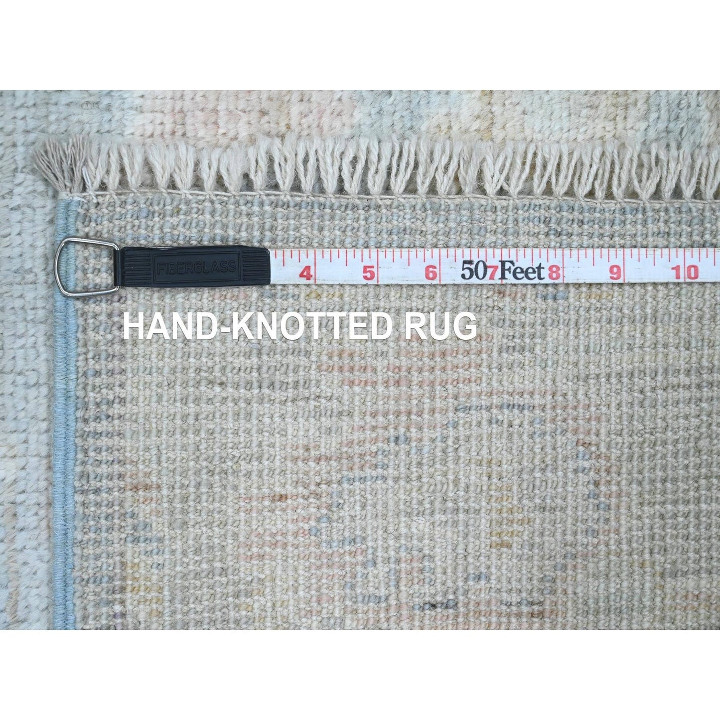 3'X15'6" Blue Angora Oushak Leaf Design Hand Knotted Pure Wool Runner Rug