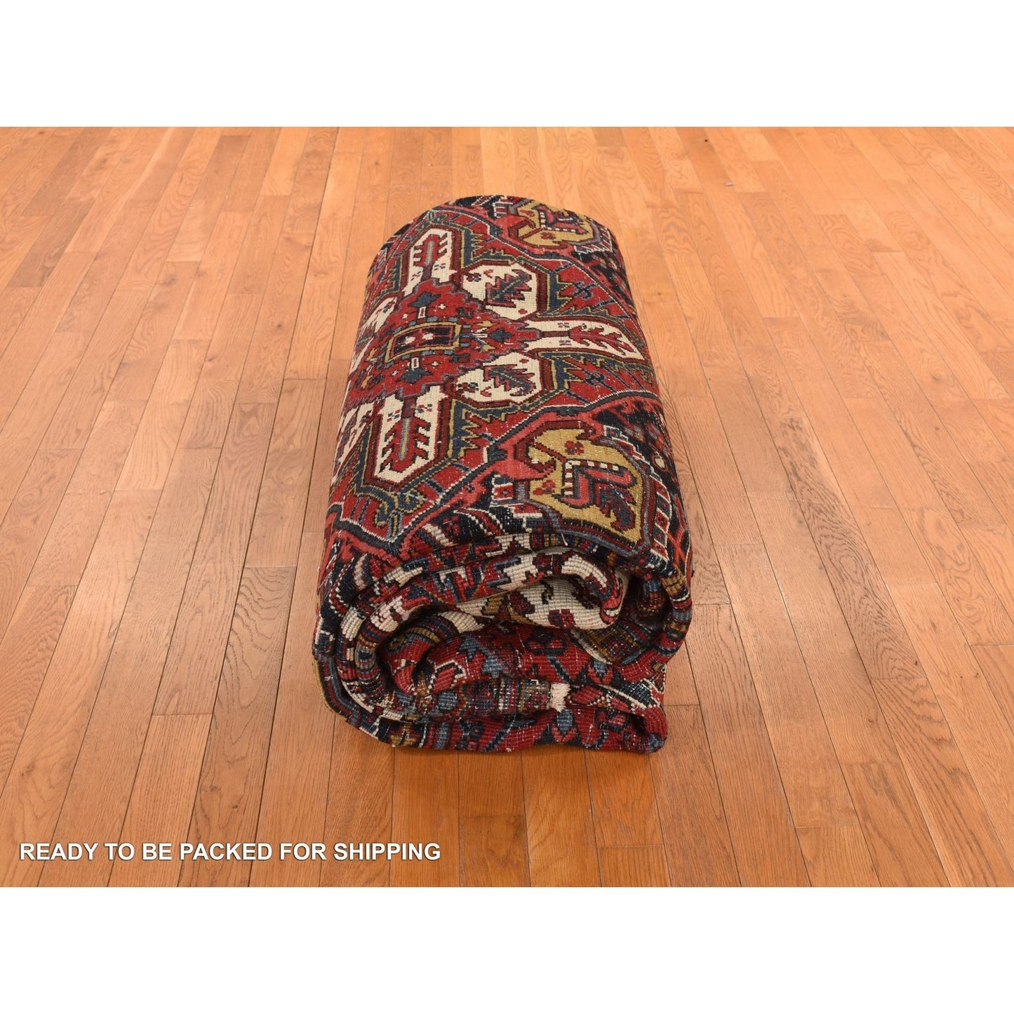 11'X13' Rose Red Zoroastrian Heris Clean Wool Hand Knotted Squarish Rug