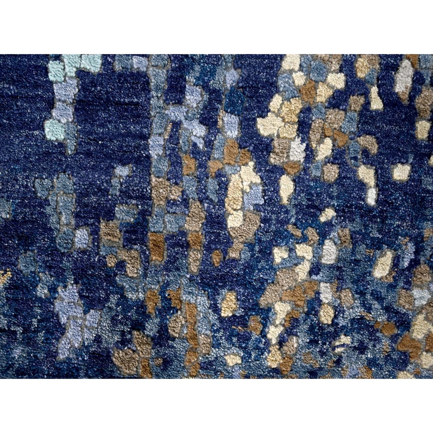 4'X6' Blue Modern Mosaic Design Wool And Silk Hand Knotted Rug