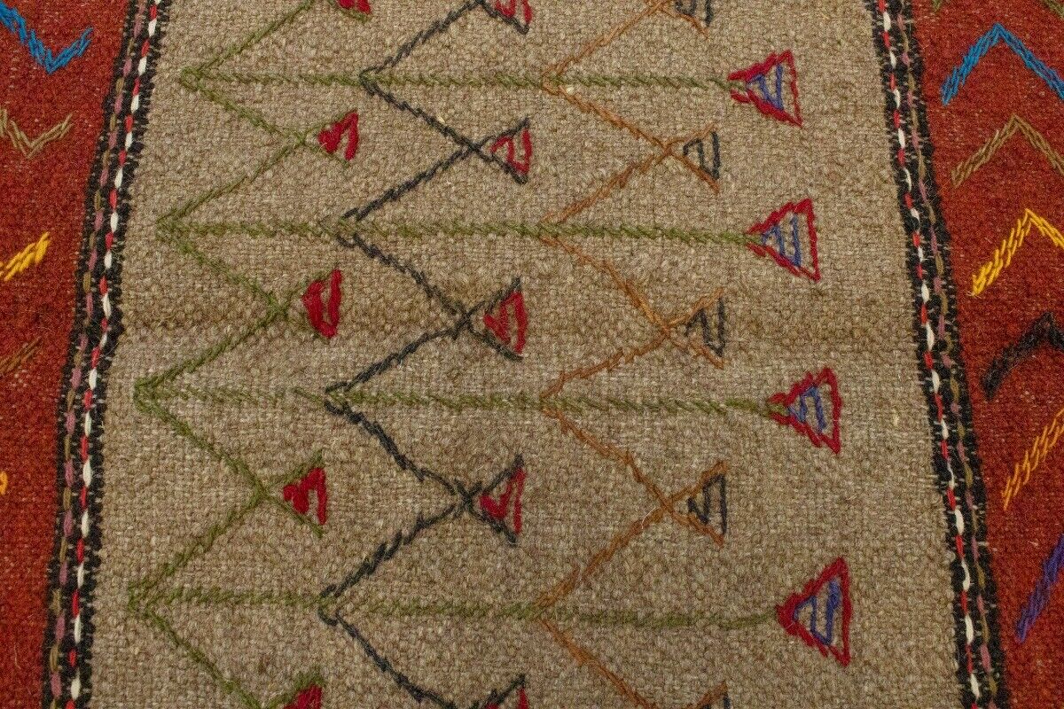 Tribal Sumak Herati Flat-Weave Oriental Rug Khaki