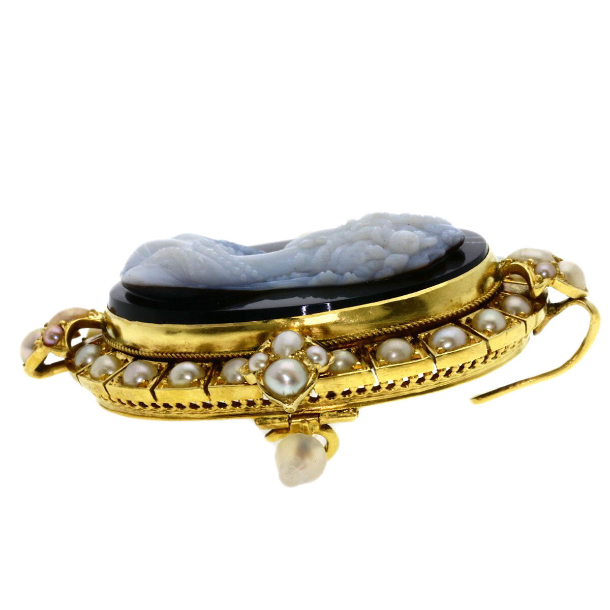 Cameo Pearl Pearl Brooch 18K 25.4G