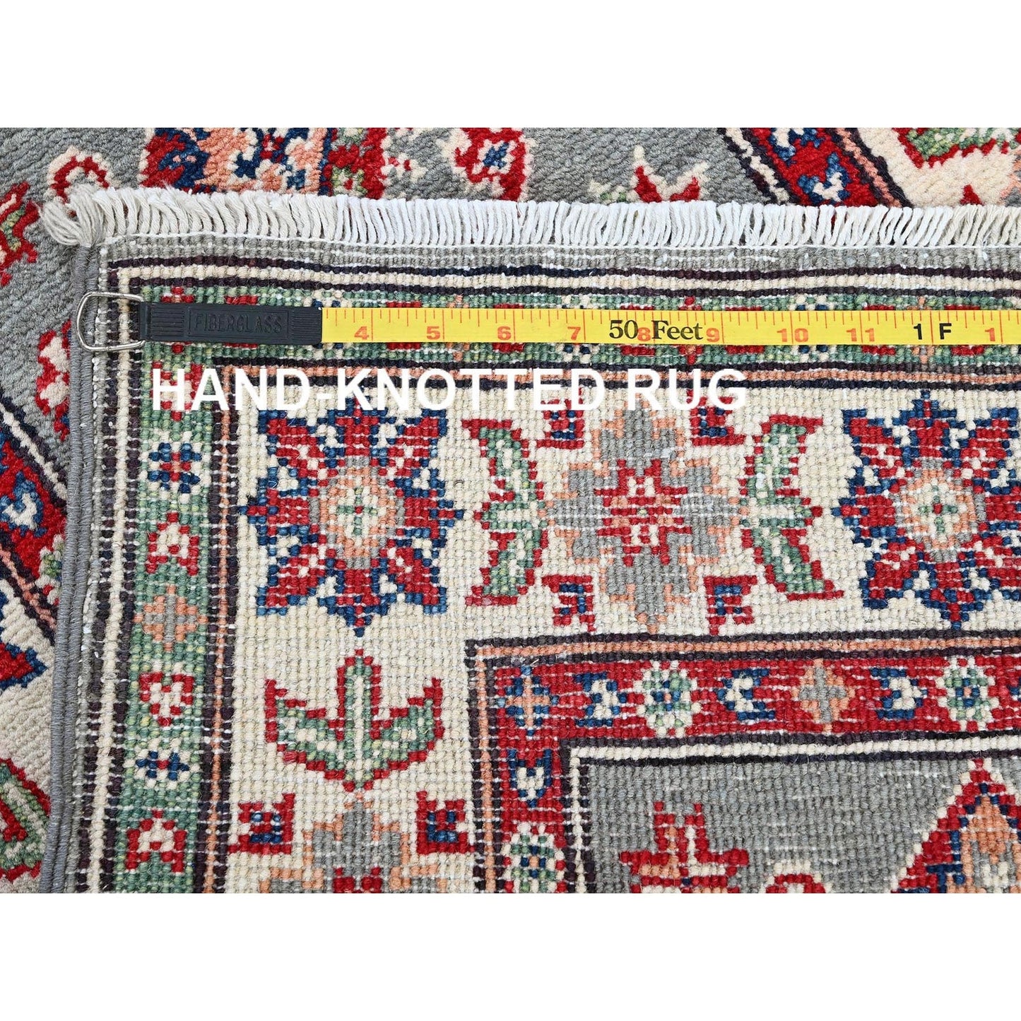 2'2"X6' Misty Gray Kazak Medallions Design Wool Hand Knotted Runner Rug