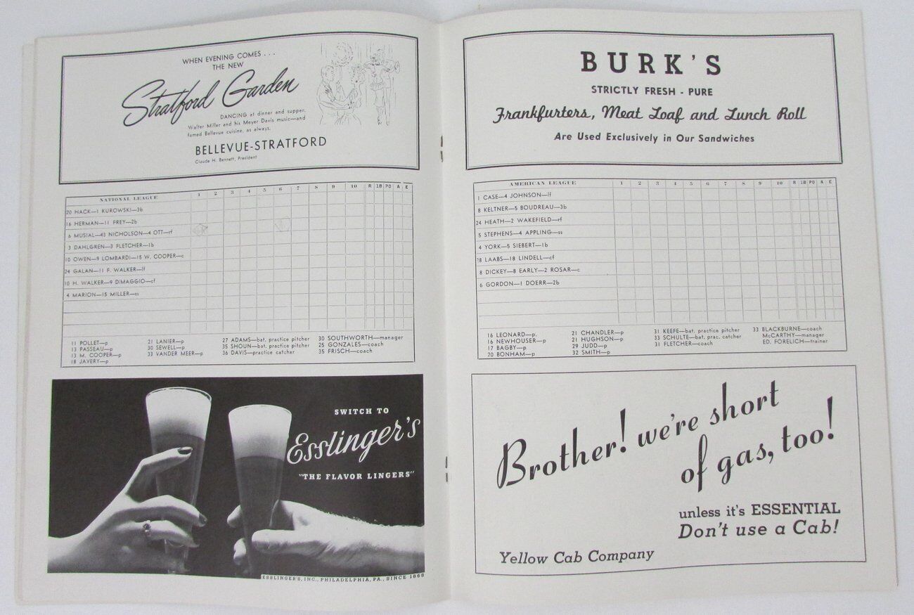 1943 Baseball All-Star Game Program Vintage Rare
