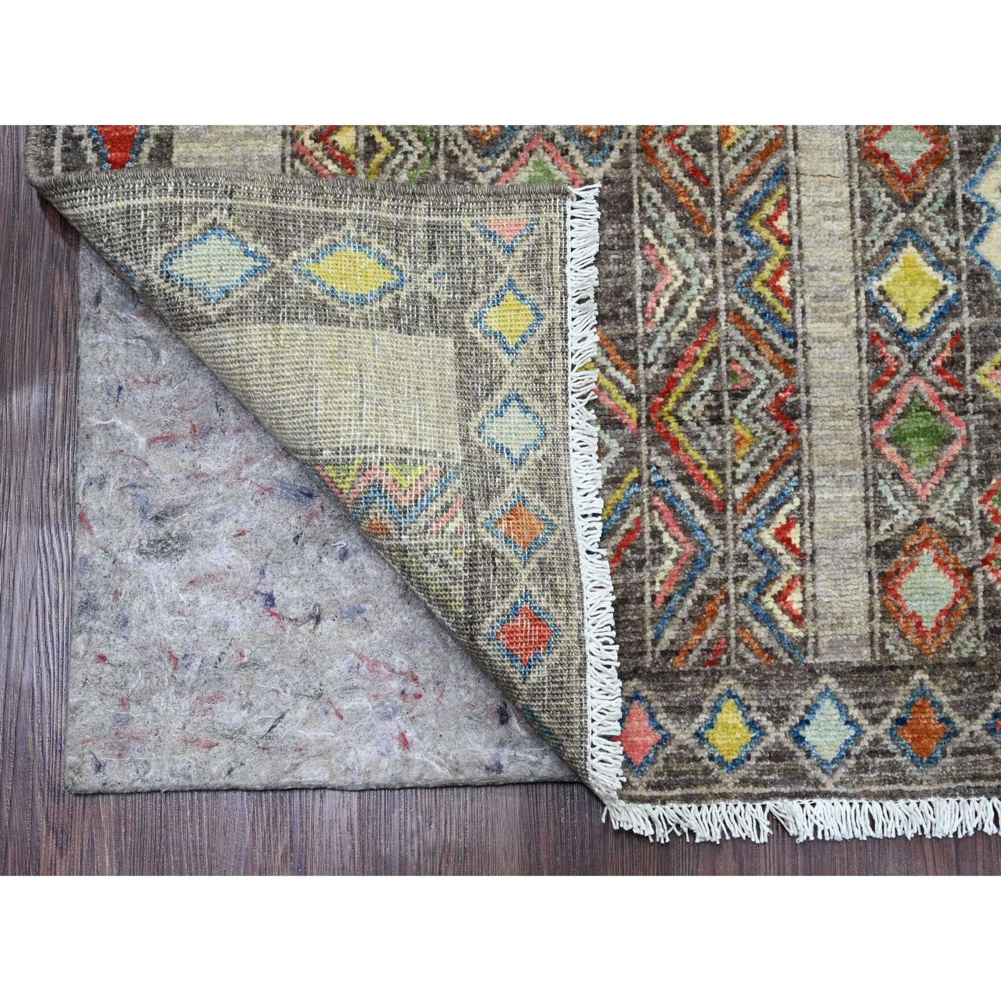 8'1"X9'6" Gray Geometric Design,Berber Influence Wool Hand Knotted Rug