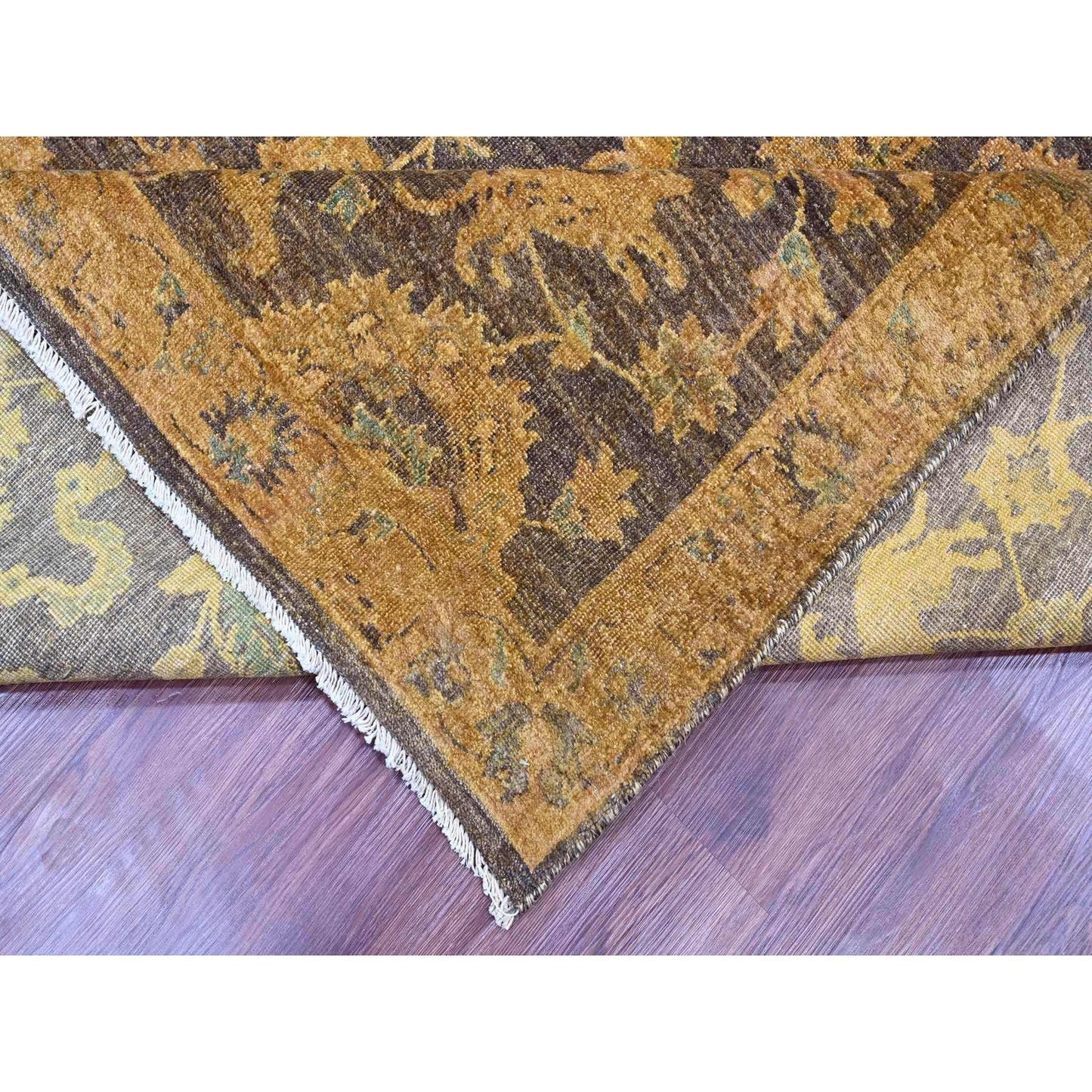 8'6"X11'10" Brown Peshawar Ziegler Mahal Hand Knotted Wool Oriental Rug
