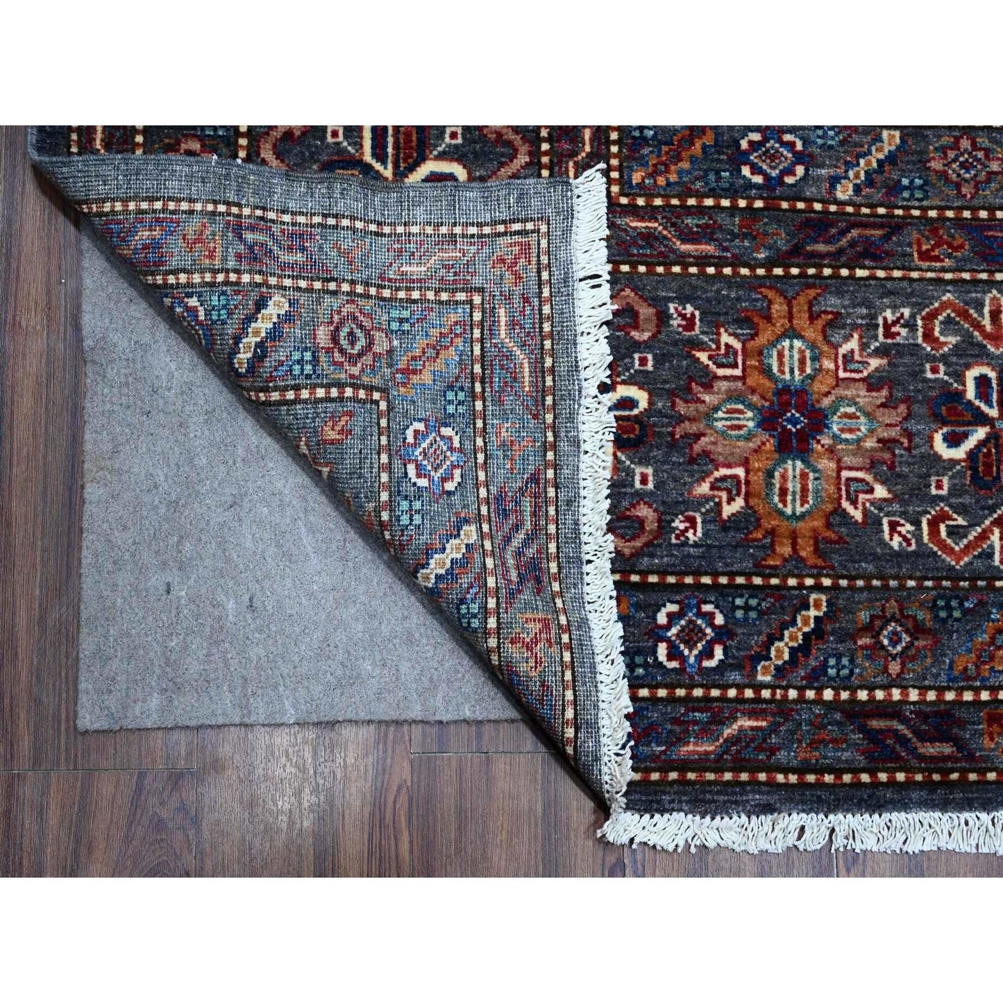 9'X12'1" Gray Wool Hand Knotted Super Kazak Tribal Pattern Oriental Rug