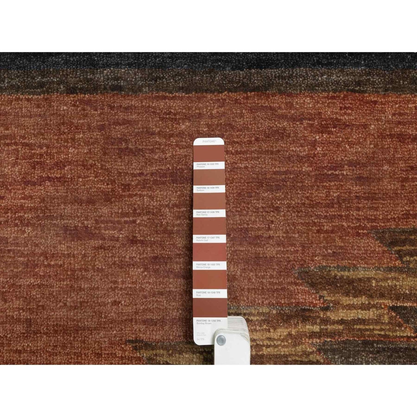 9'1"X12'1" Senna Brown Southwestern Design Hand Knotted Pure Wool Rug