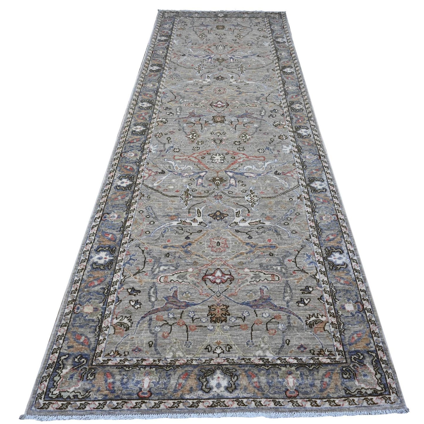 4'X12' Pastel Gray Fine Aryana Collection Wide Runner Oriental Rug