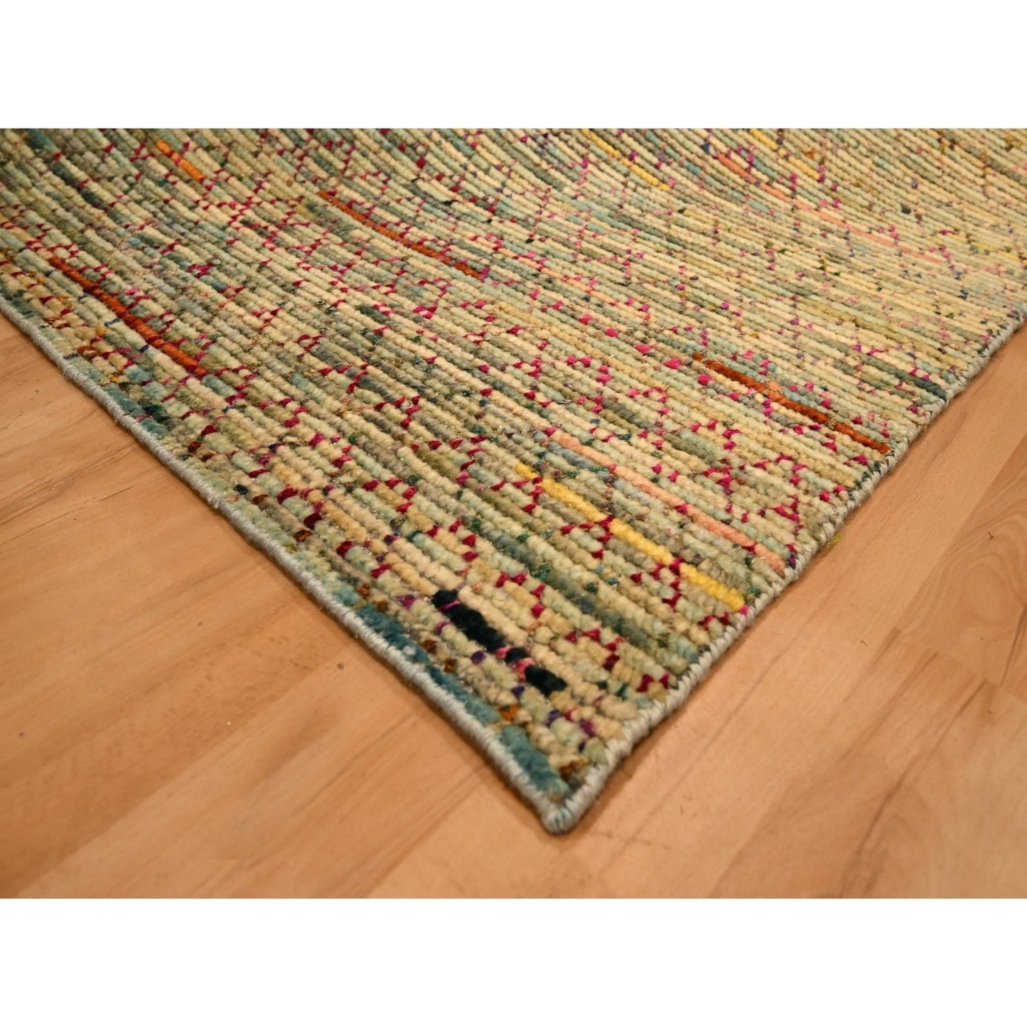9'1"X12'2" Beige Wool And Sari Silk With Textured Weave Hand Knotted Rug