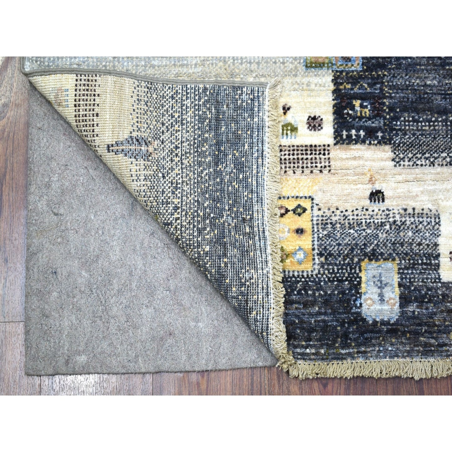5'10"X9' Hand Knotted Wool Kashkuli Gabbeh Black Blue And Gray Rug