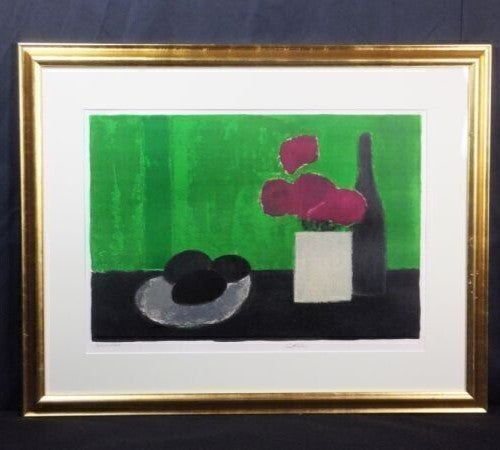 Bernard Cathelin Still Life Signed Original Lithograph Art Print Framed Green