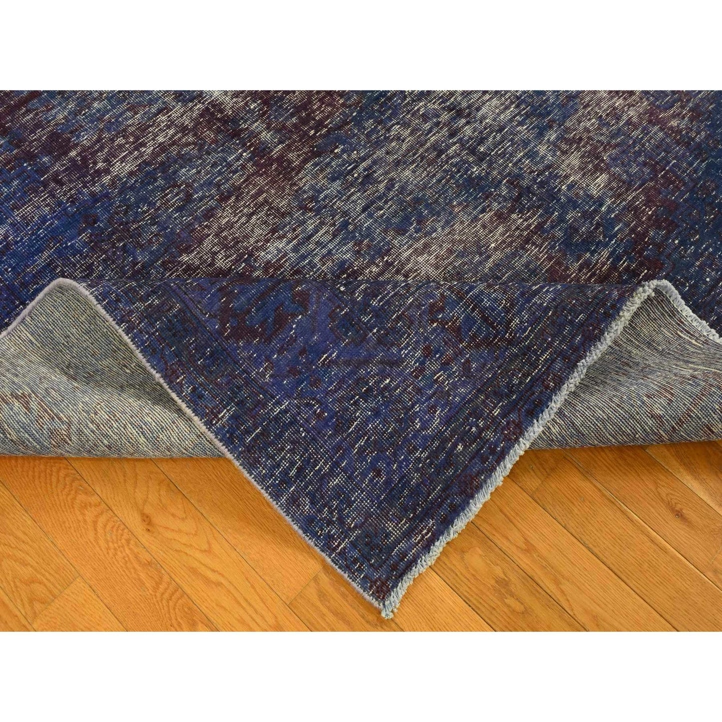 6'10"X10'1" Purple Overdyed Zoroastrian Viss Design Wool Hand Knotted Rug