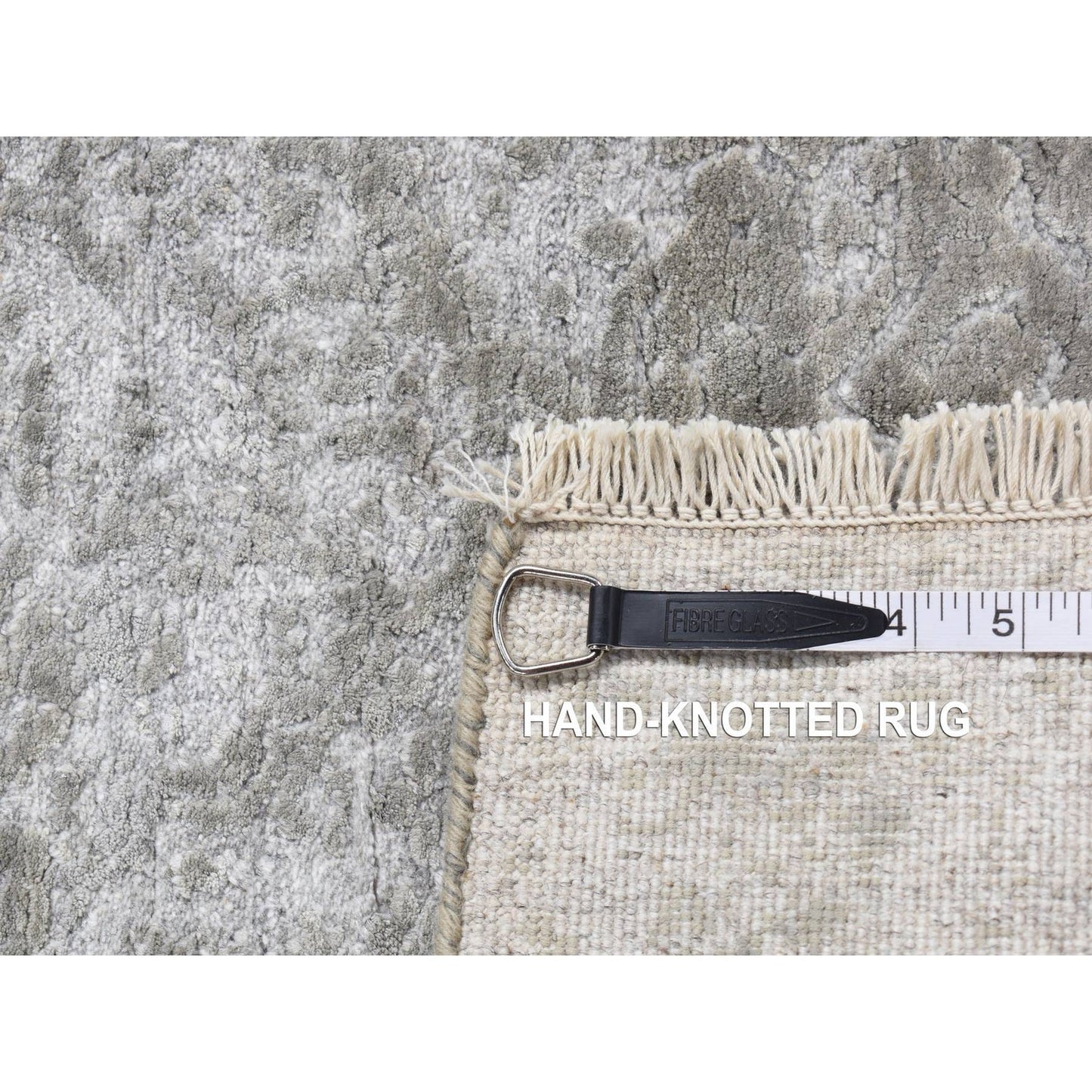 2'7"X6' Gray Hand Knotted Wool And Silk Zoroastrian Design Runner Rug