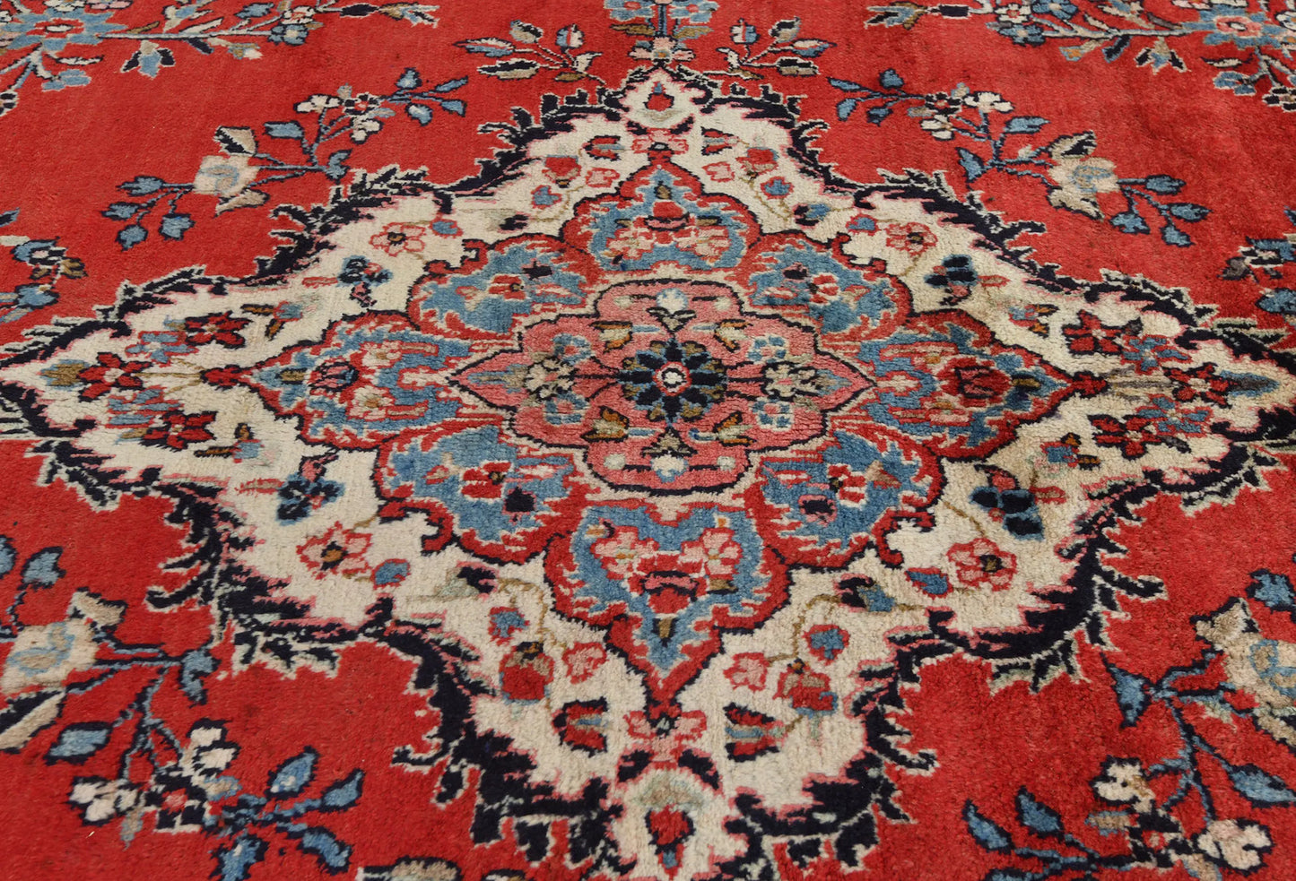 Hand-Knotted Red Vintage Oriental Rug 9X12 Ft