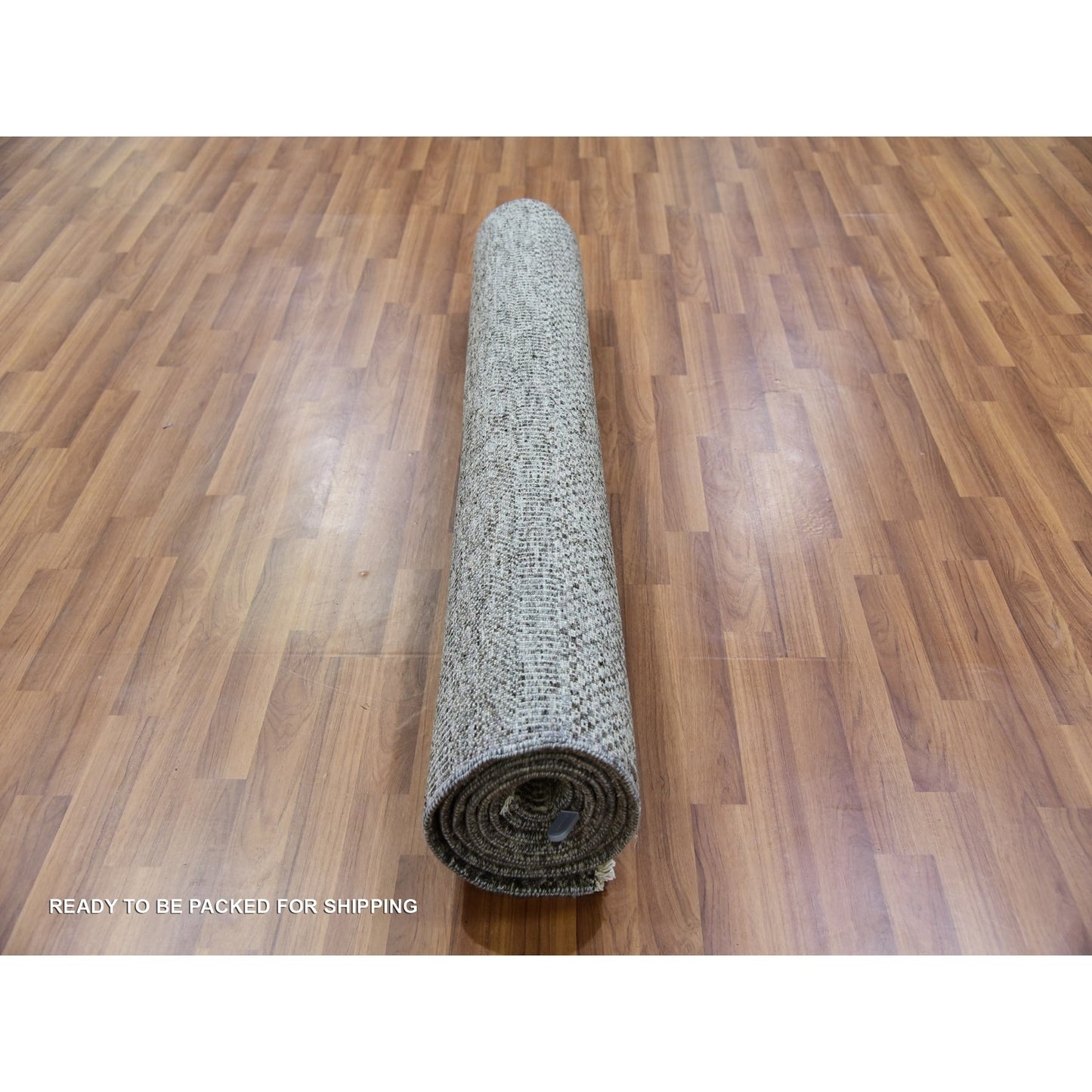 4'X10'2" Gray Modern Undyed Wool Grass Hand Knotted Wide Runner Rug