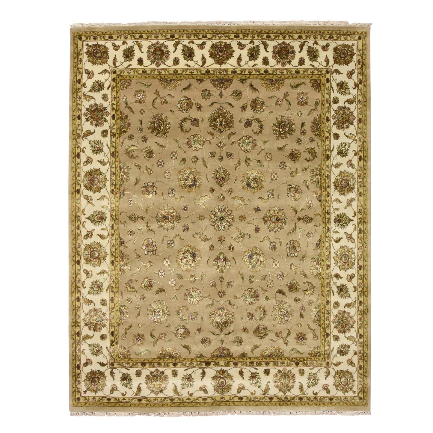 7'8"X9'10" Brown Rajasthan Leaf Design Hand Knotted Wool And Silk Rug