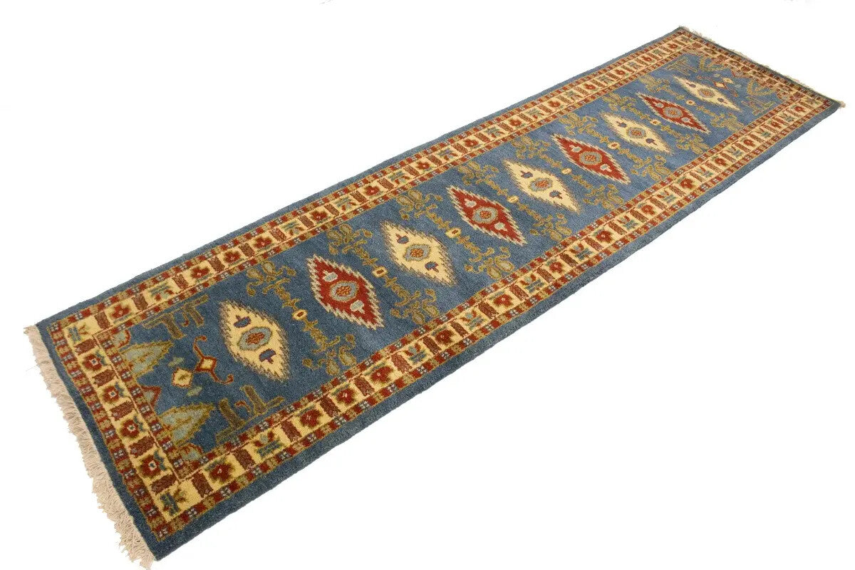 Vintage Style Geometric Kazak Runner Rug Oriental