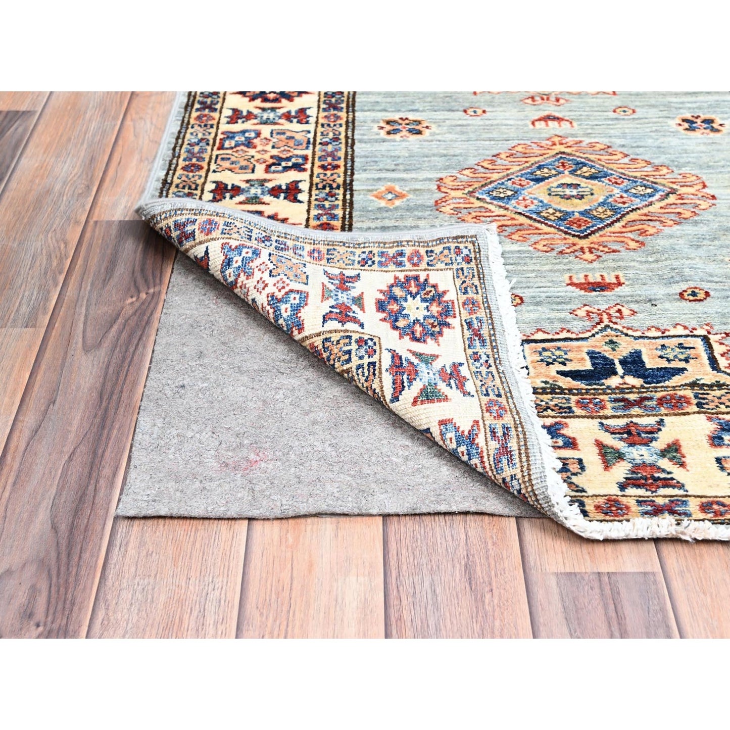 2'9"X15'5" Puritan Gray100% Wool Oriental Afghan Super Kazak Runner Rug
