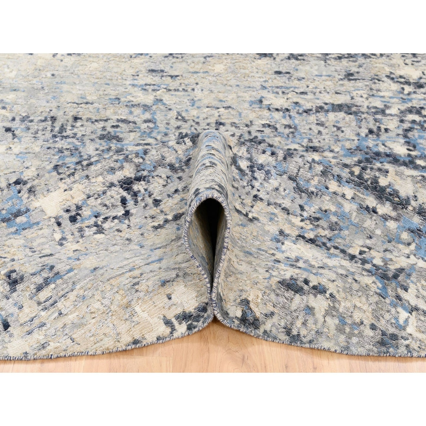 10'X10' Wool-Silk Blue Abstract Mosaic Design Hand Knotted Rug Square