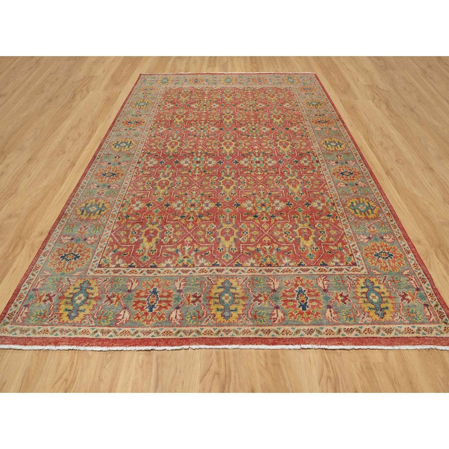 9'X11'10" Red 100% Wool Hand Knotted Antiqued Oushak Design Oriental Rug